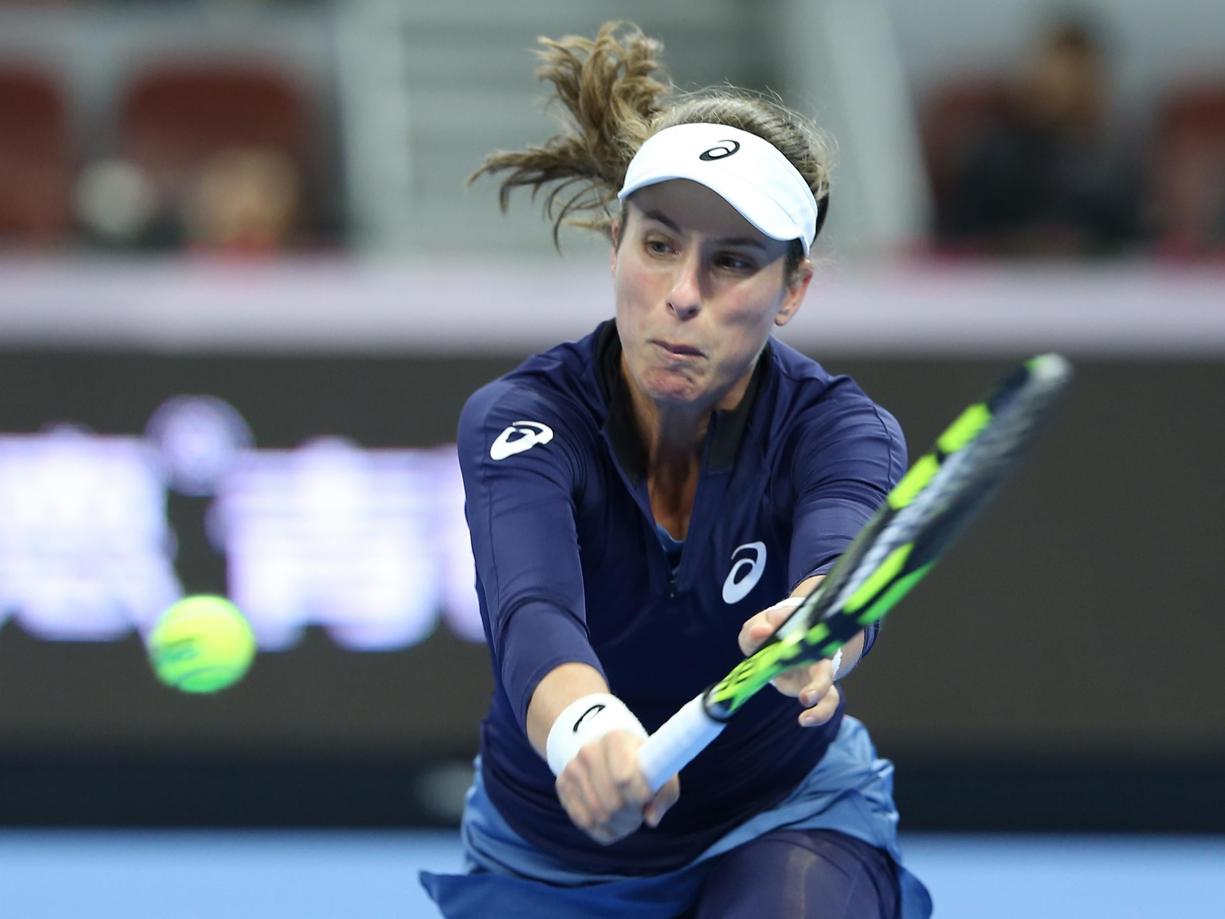 Johann Konta beat Elise Mertens 6-3 7-5 in the first round of the Kremlin Cup