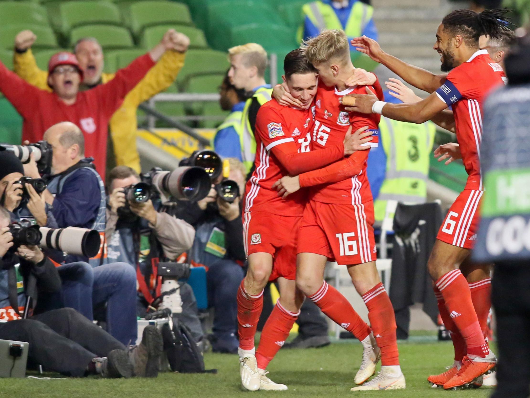 Wilson celebrates what turned out to be the winning goal against Ireland