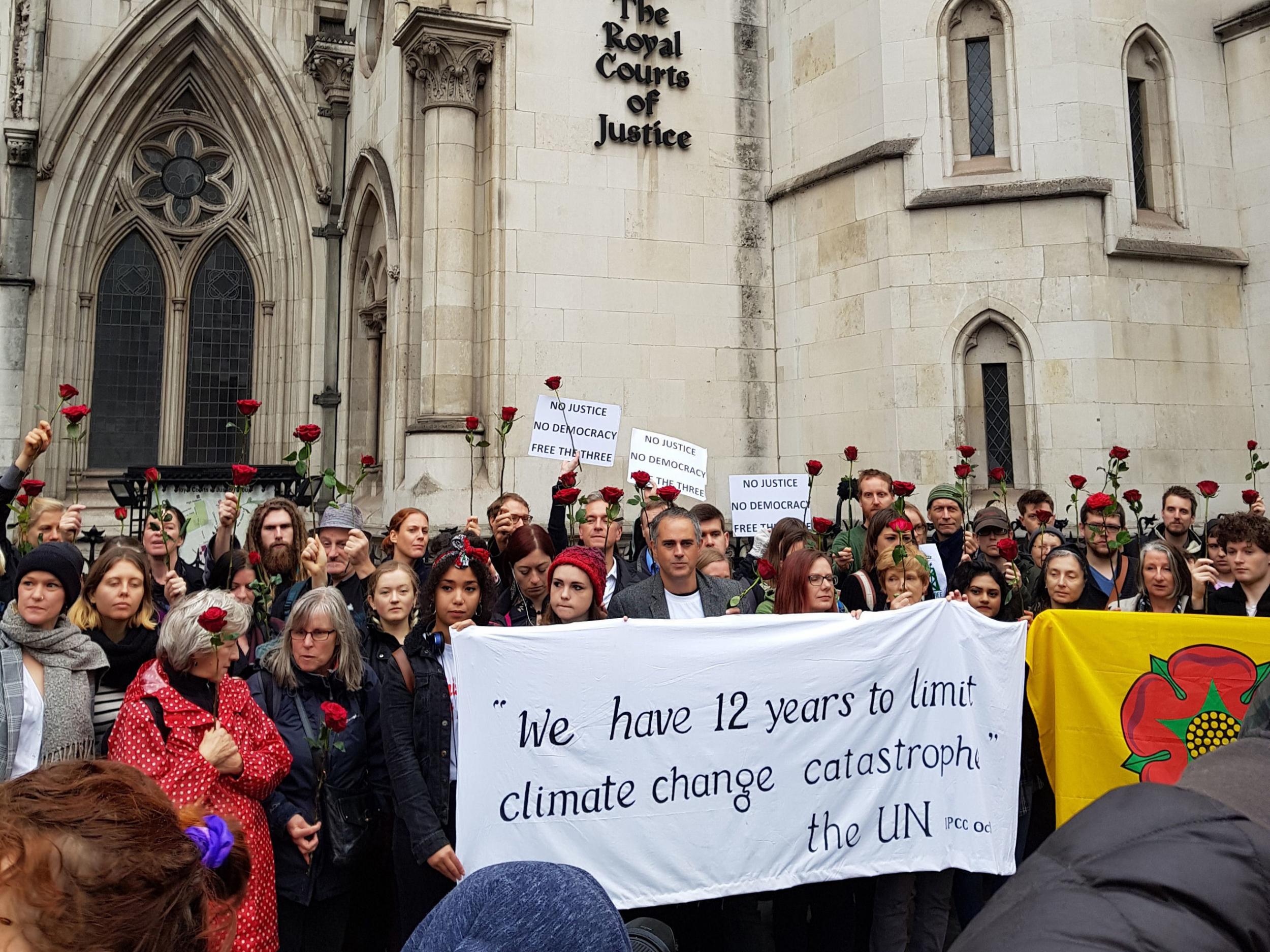 Simon Blevins, Richard Loizou and Richard Roberts became the first peaceful environmental protesters to receive immediate jail terms in this country since 1932