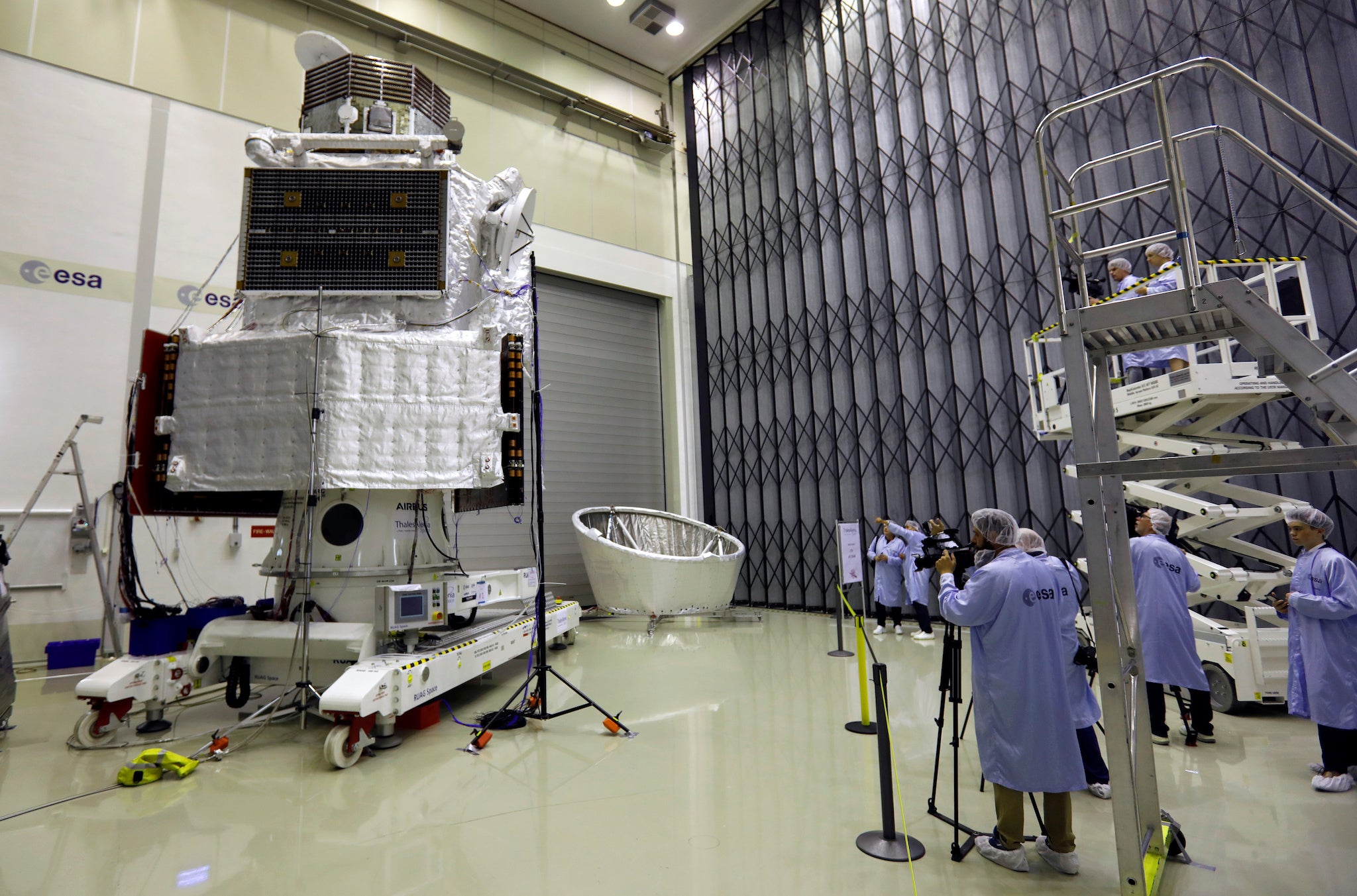 The spacecraft BepiColombo is seen at the European Space Agency's (ESA) European Space Research and Technology Centre (ESTEC) in Noordwijk, Netherlands