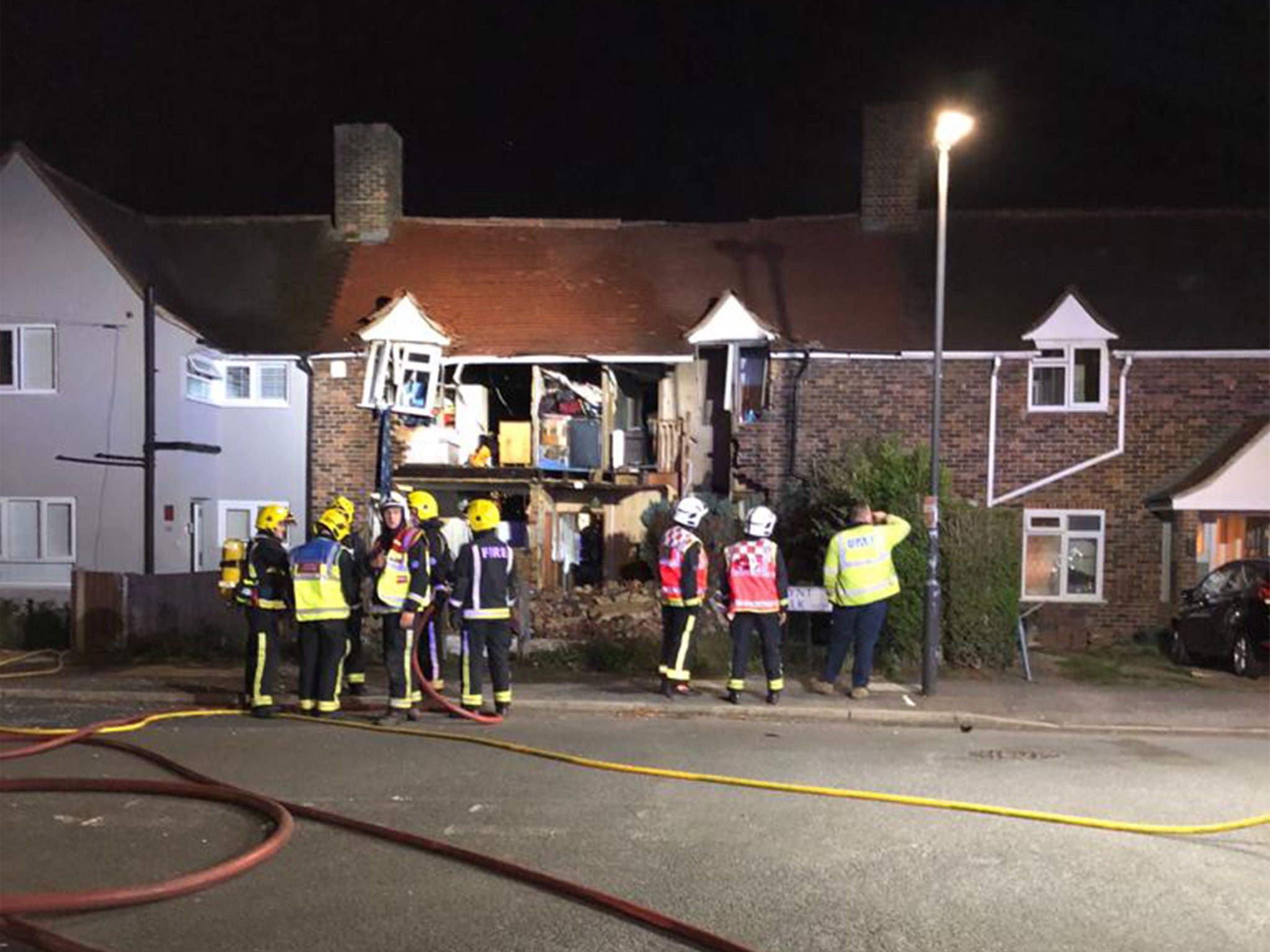 The explosion almost completely destroyed brickwork at the front of the house