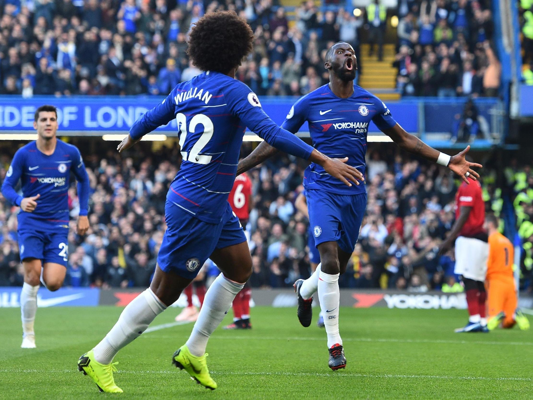 Antonio Rudiger celebrates scoring Chelsea's opener