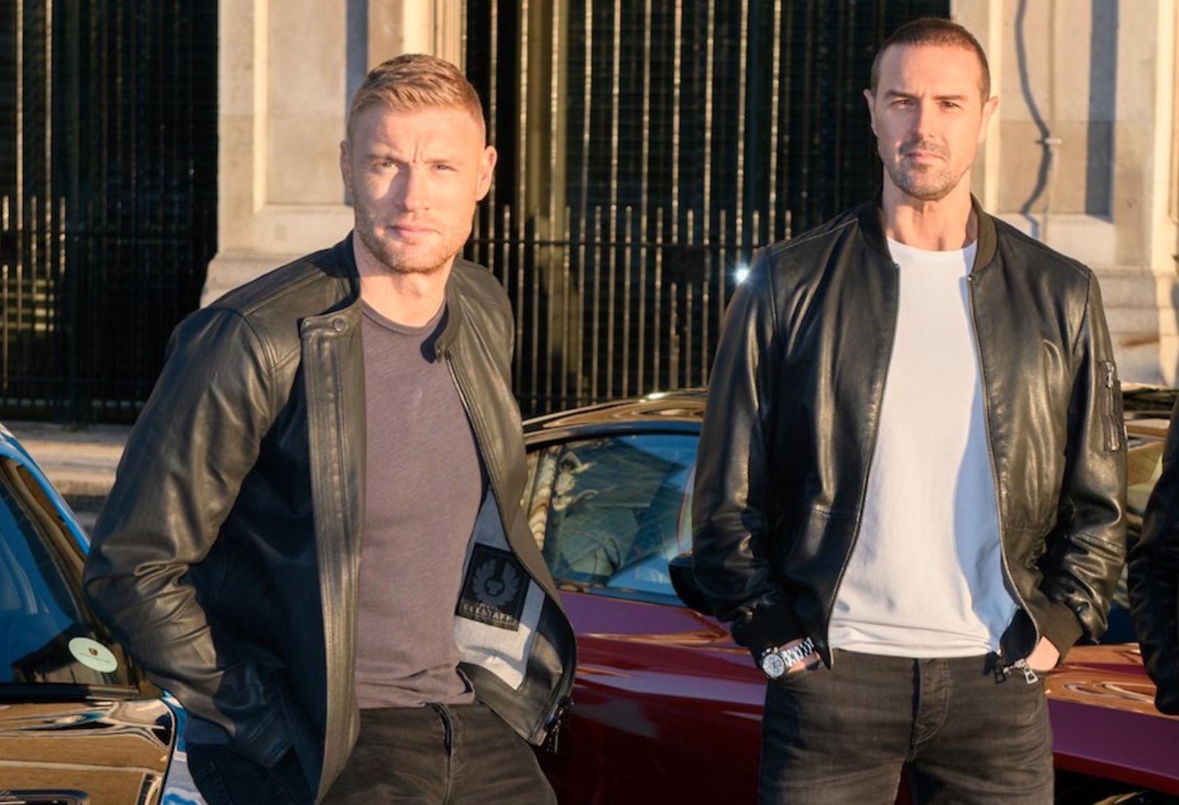 Lancashire hotshots: Flintoff and McGuinness take the wheel