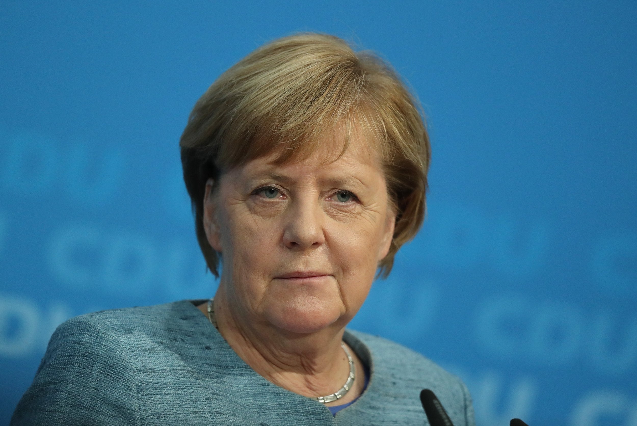 German Chancellor and leader of the German Christian Democrats (CDU) Angela Merkel speaks to the media