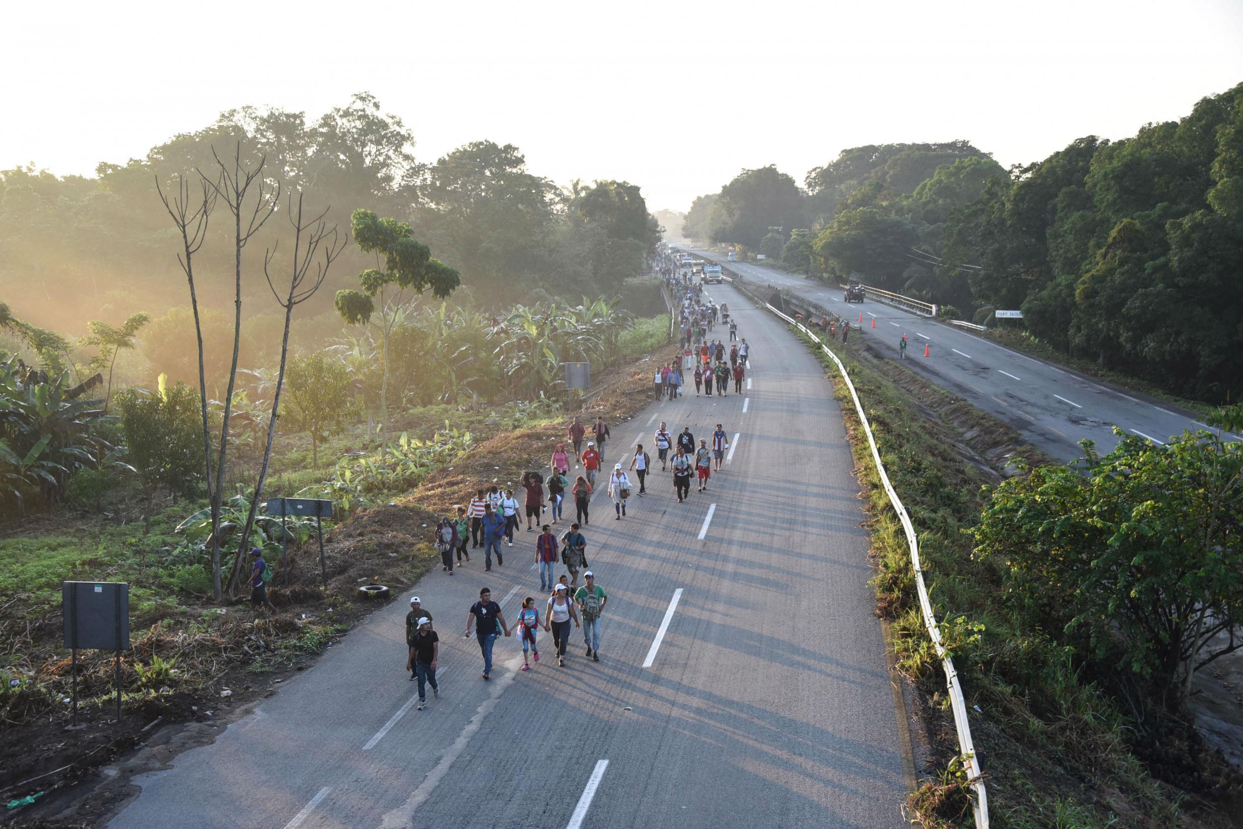 The caravan on the highway between the southern Mexican towns of Pijijiapan and Mapastepe