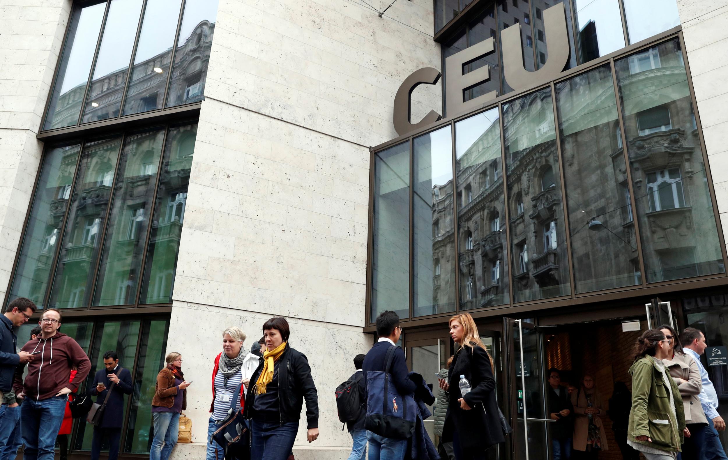 Students at the Central European University campus in Budapest