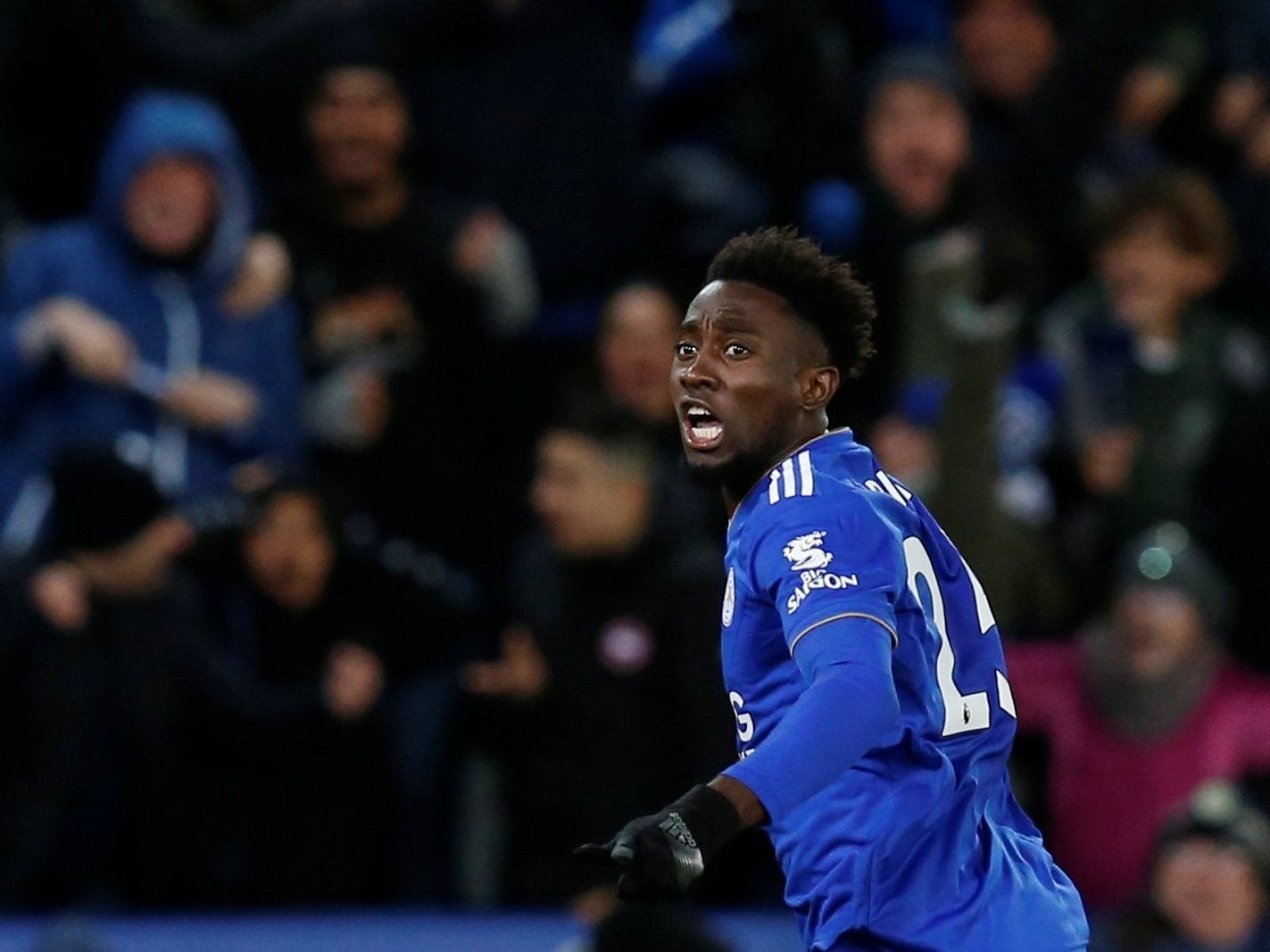 Wilfried Ndidi celebrates his late equaliser for Leicester