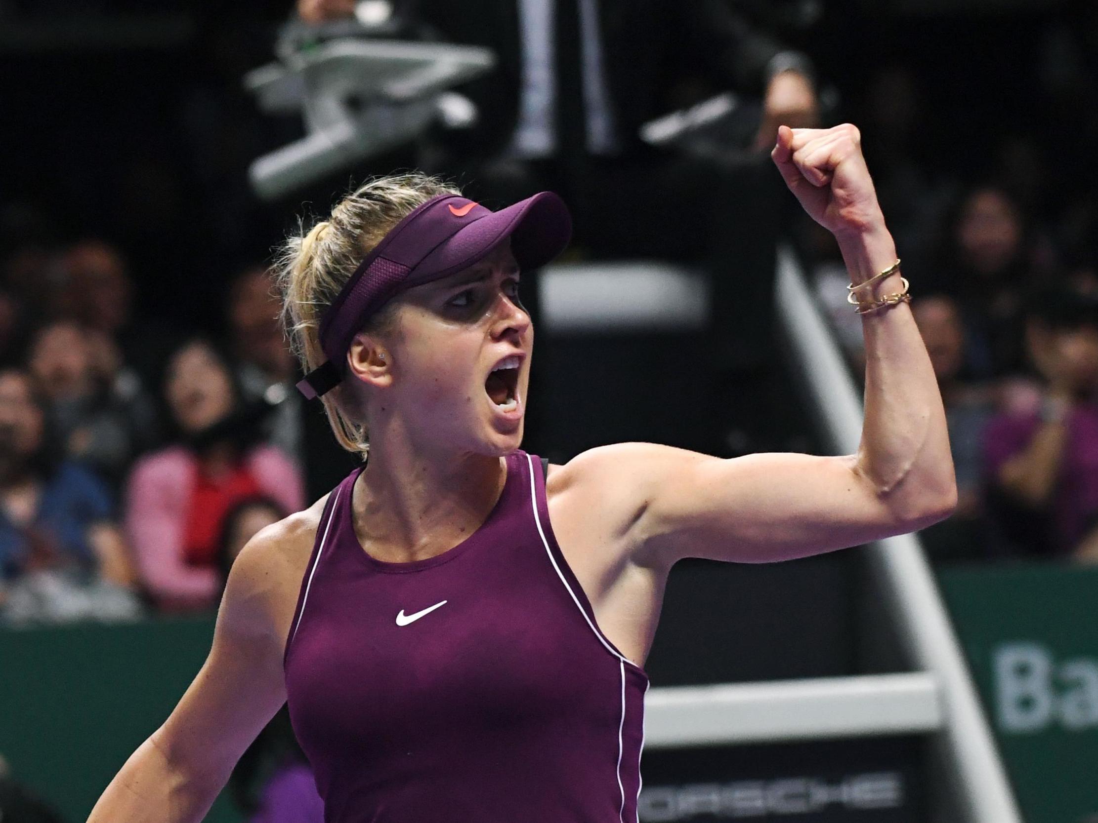 Svitolina celebrates winning a point in the second set