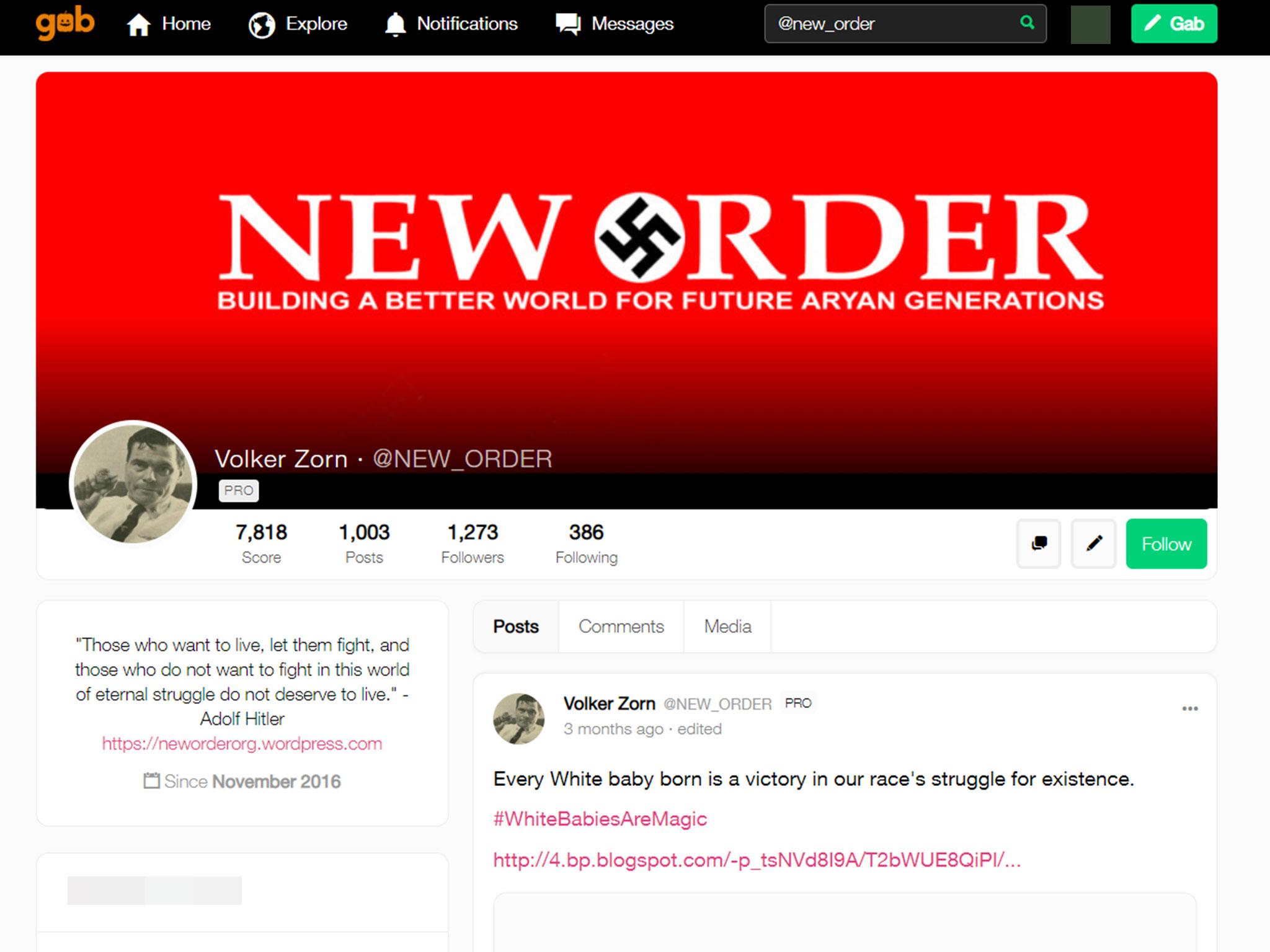 An example of accounts whose posts were shared by the alleged Pittsburgh shooter but remain online