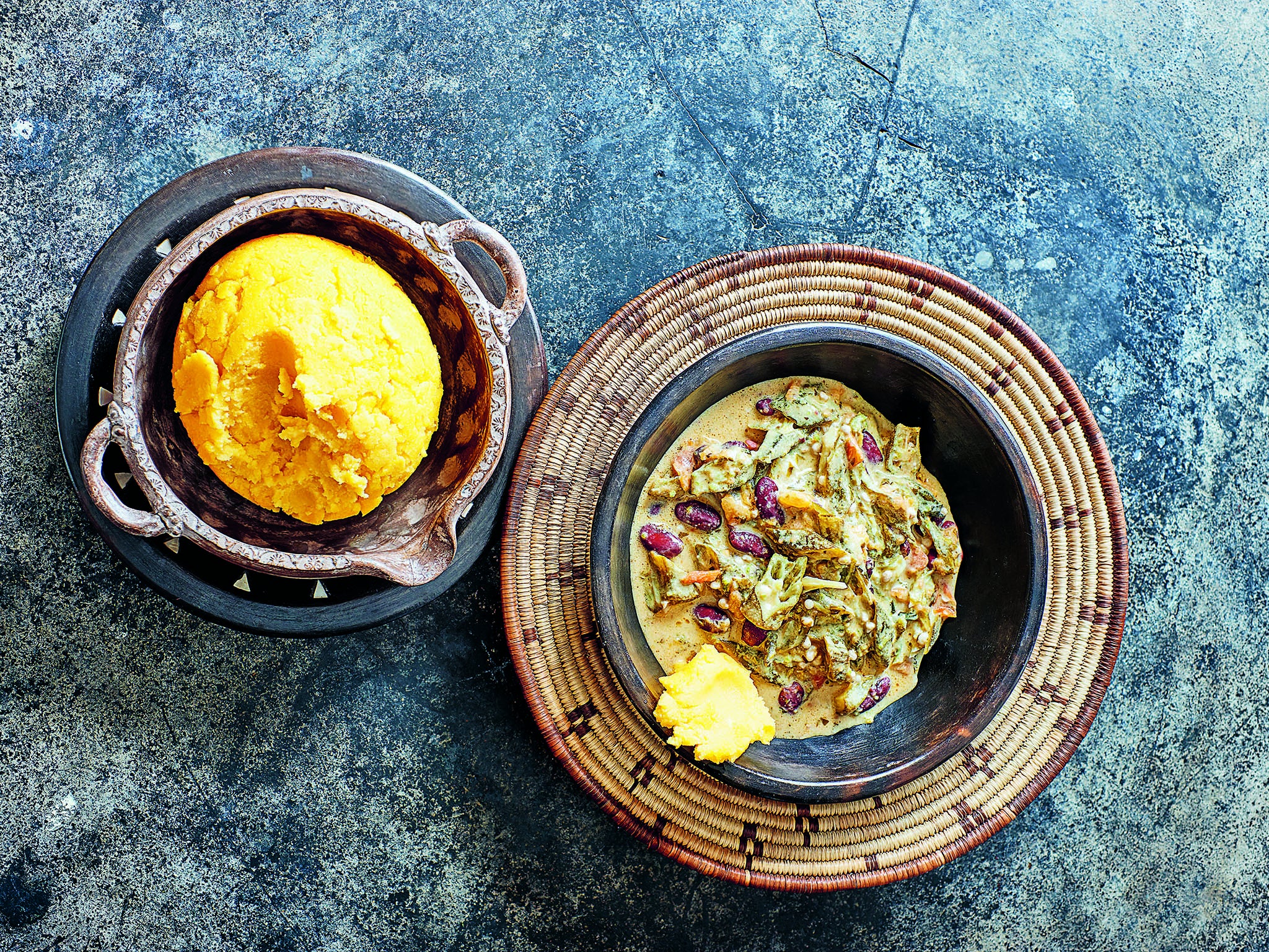 This okra and bean stew has been slightly simplified by using peanut butter