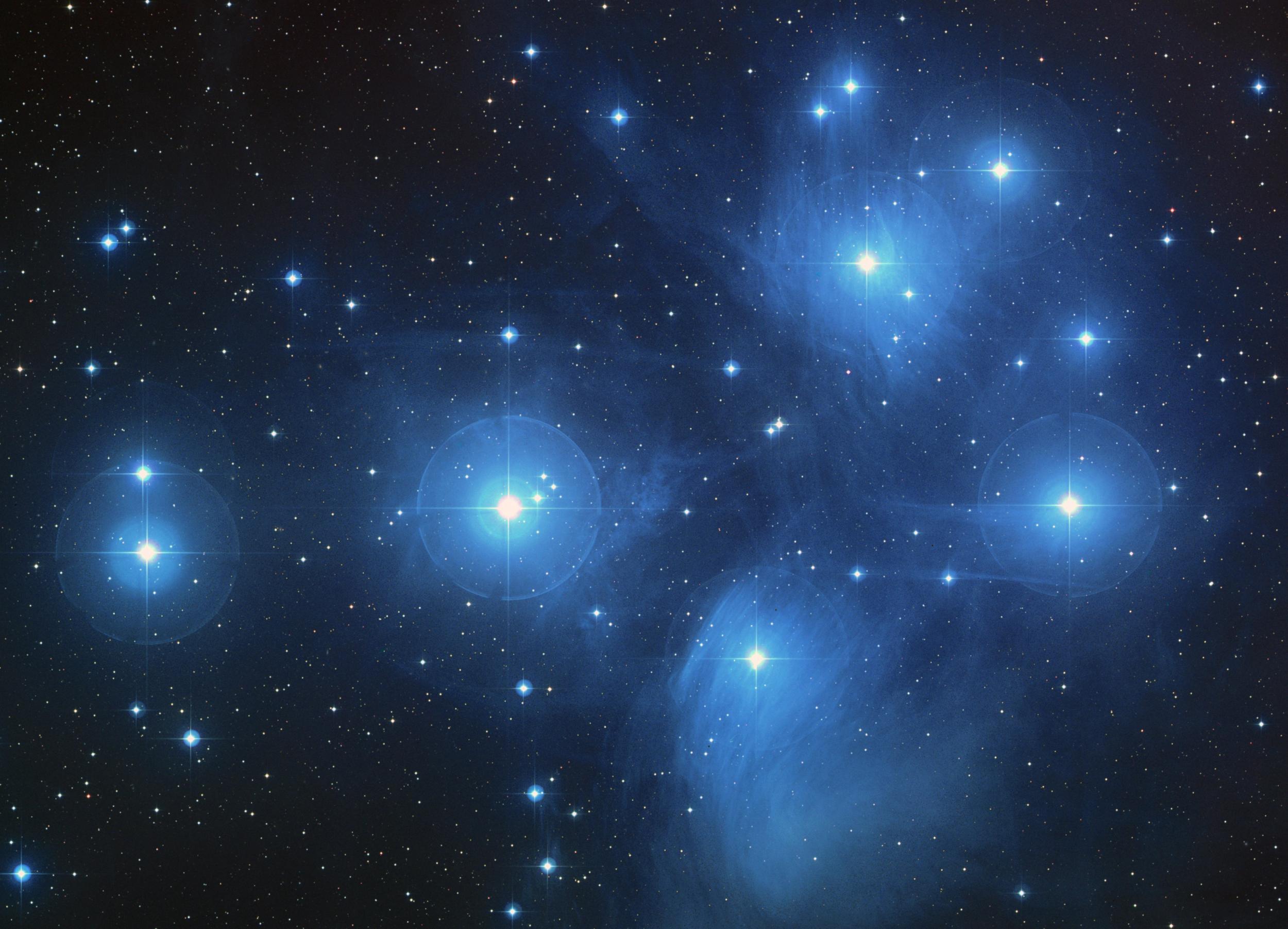 The Pleiades, an ‘open star cluster’ also known as the Seven Sisters and Messier 45