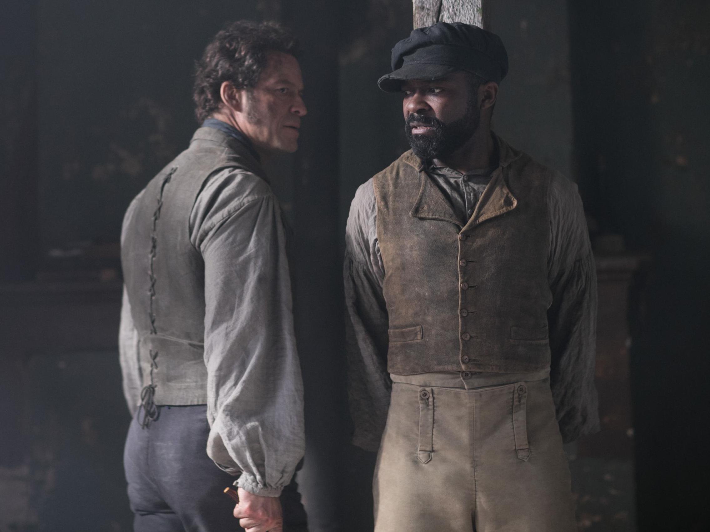 Dominic West and David Oyelowo as Jean Valjean and Javert