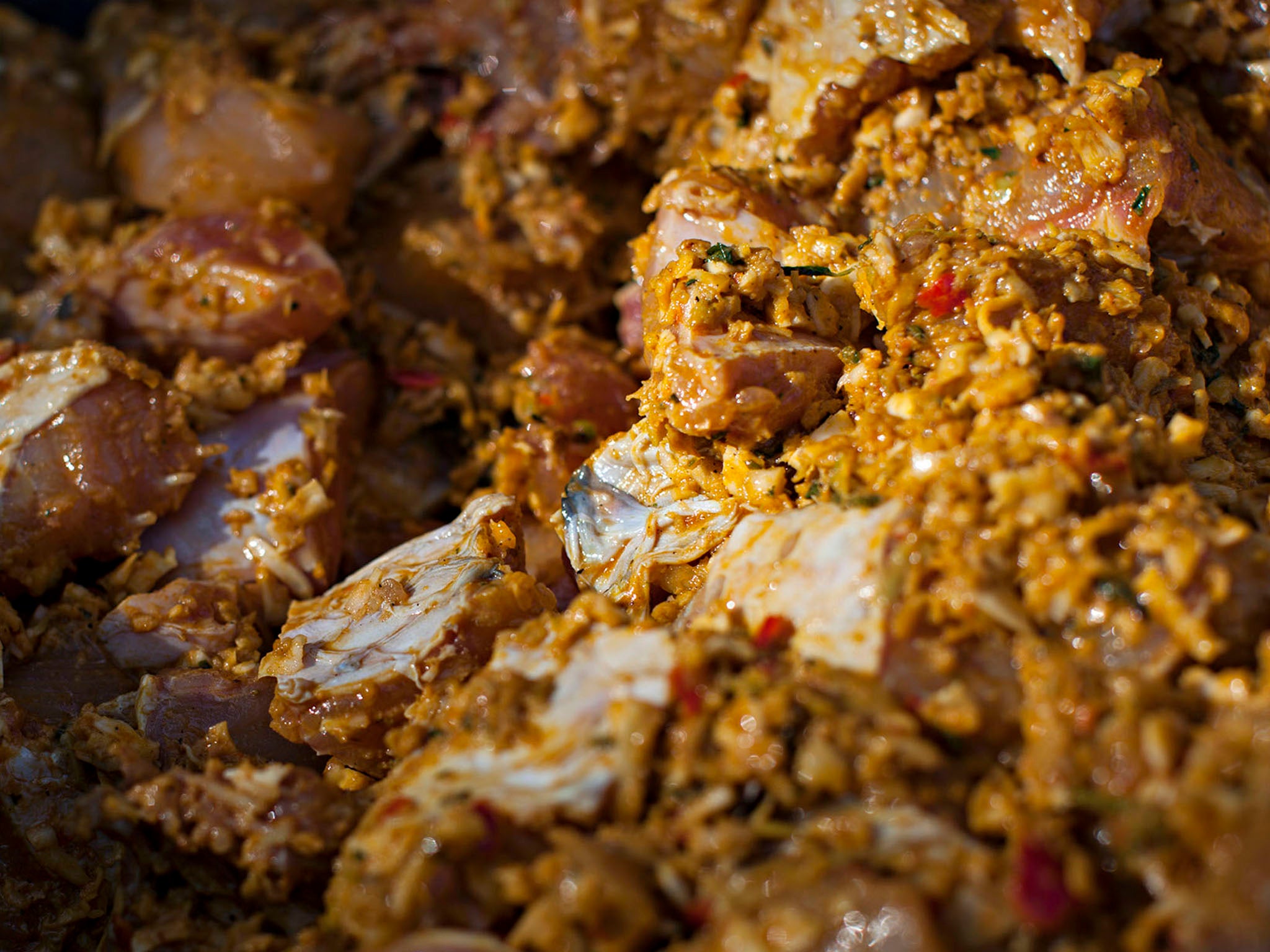 Garlic, green mango, wild basil and red chili peppers make it into Taha’s sauce