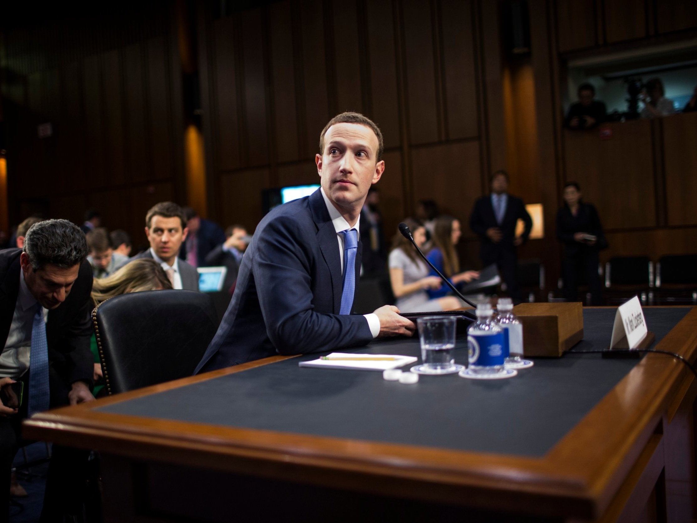 Mark Zuckerberg testifies before a combined Senate Judiciary and Commerce committee hearing in the Hart Senate Office Building on Capitol Hill in April 2018