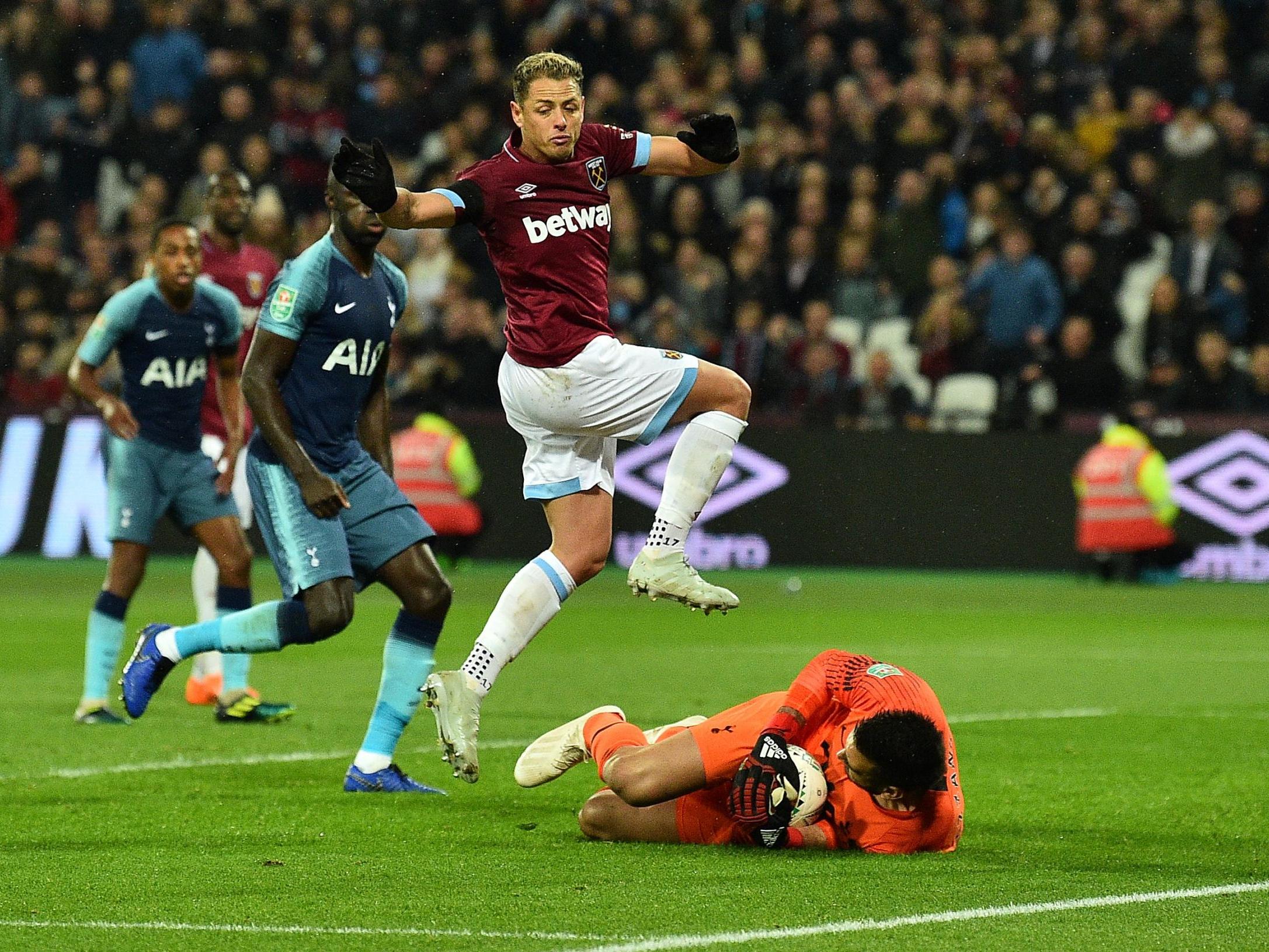 Javier Hernandez sees his shot saved by Paulo Gazzaniga