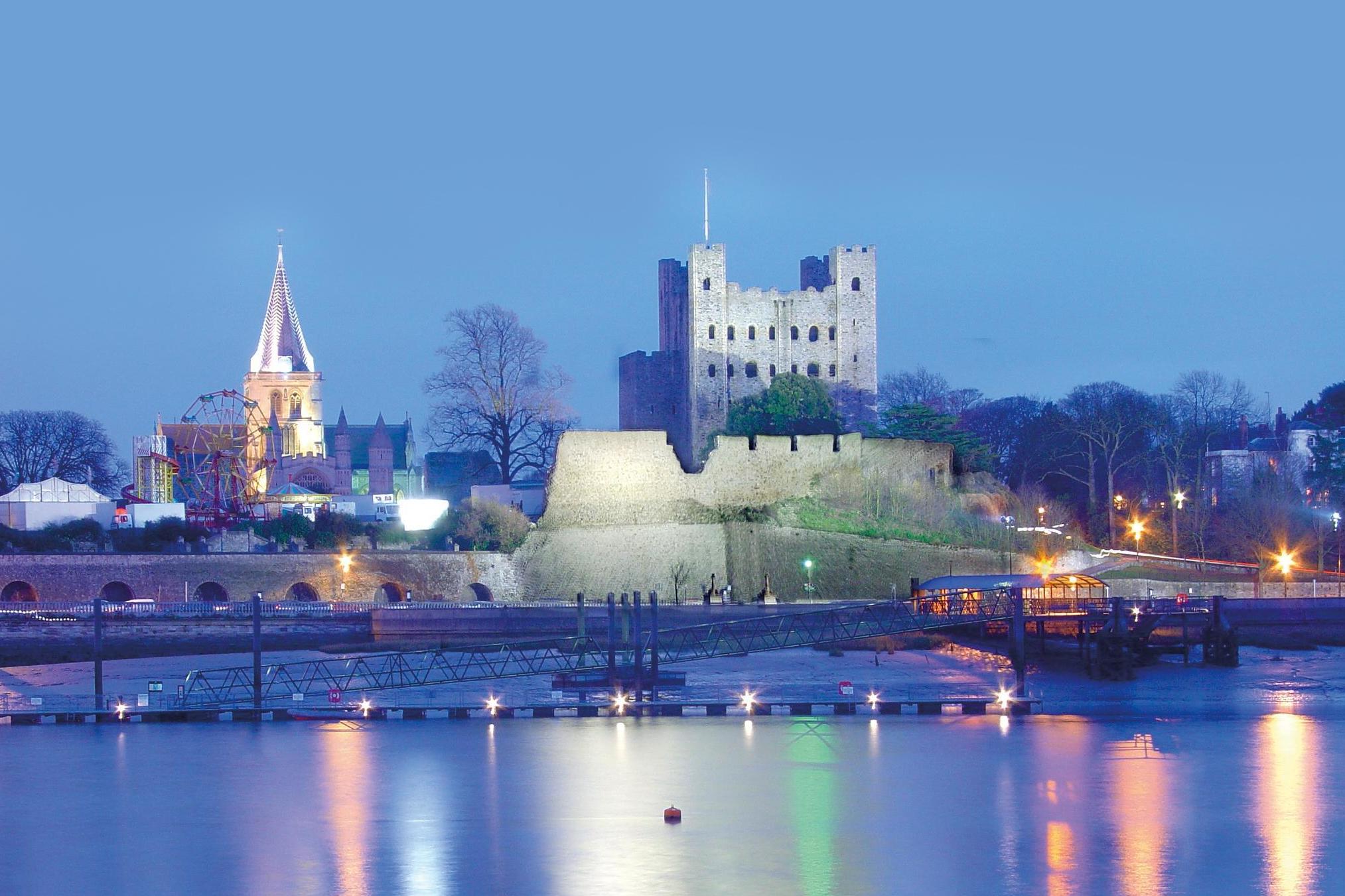 Castle and cathedral at night