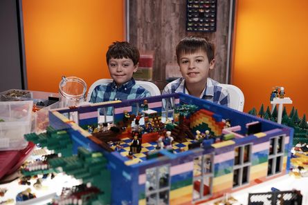 School assembly: a young brick-building duo compete to become ‘Lego Masters’