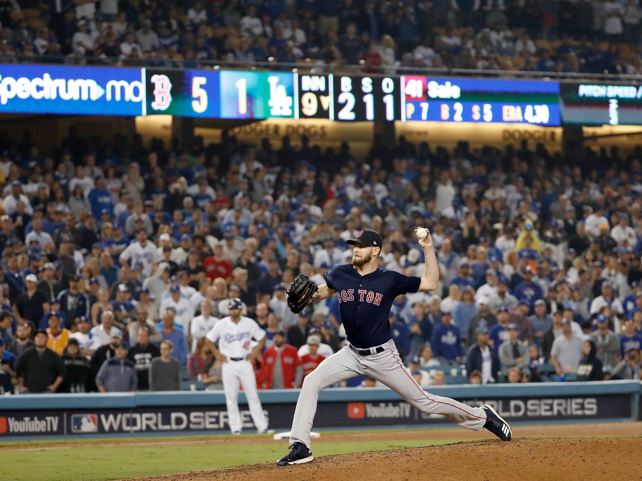 Chris Sale delivers a pitch during the ninth inning