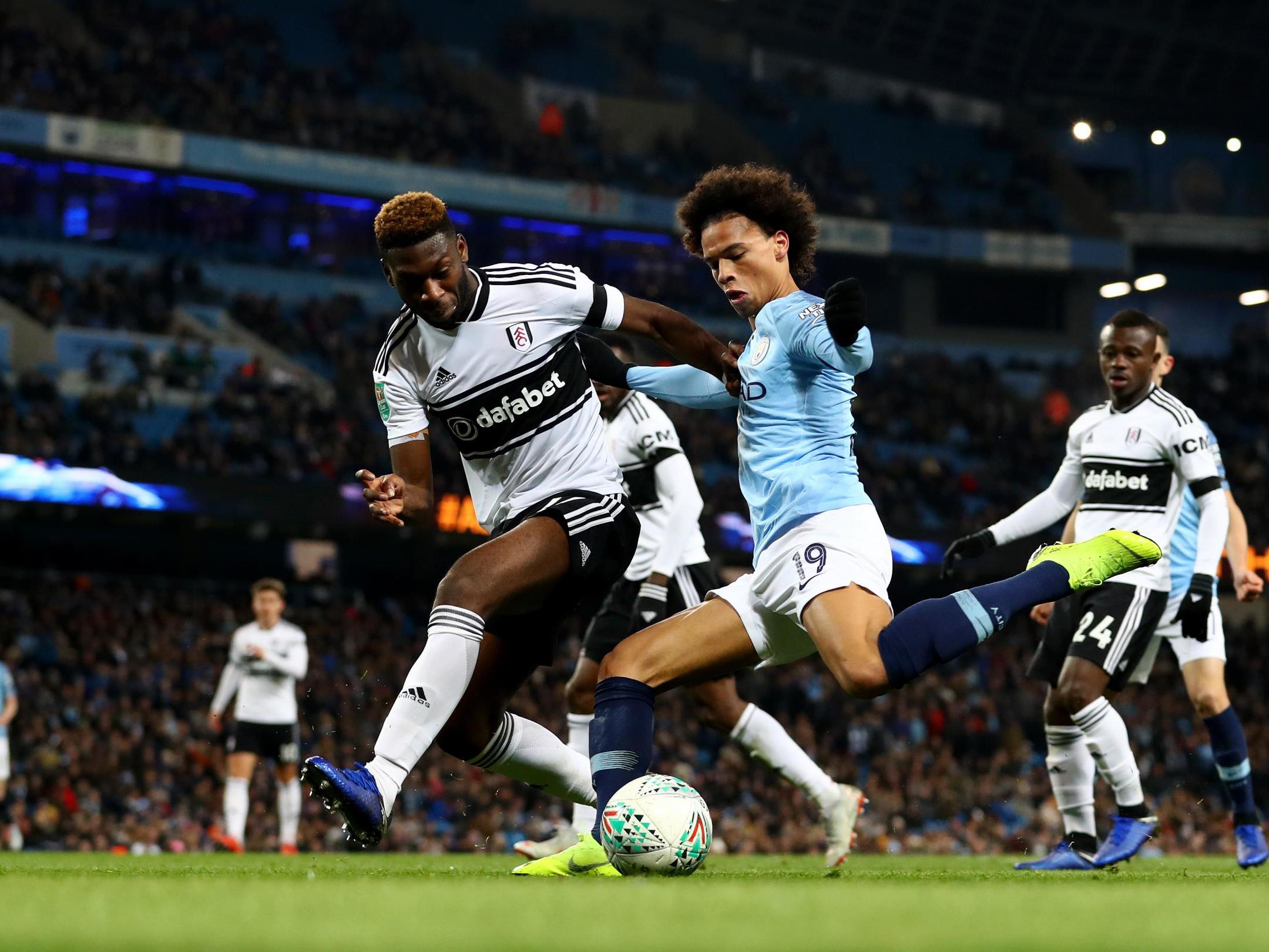 Leroy Sane attempts to put a ball into the Fulham box