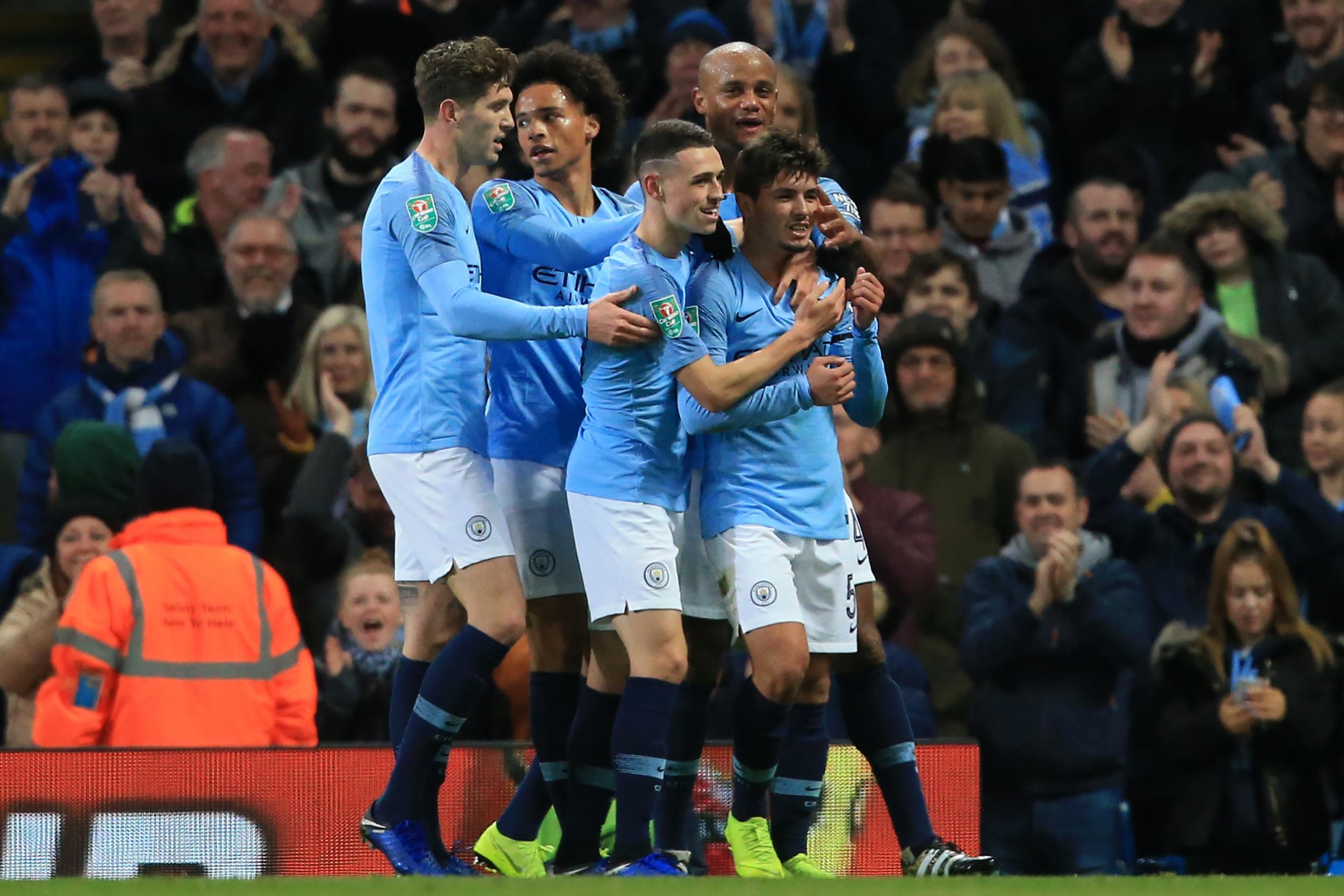 Brahim Diaz celebrates Manchester City’s first goal of the night