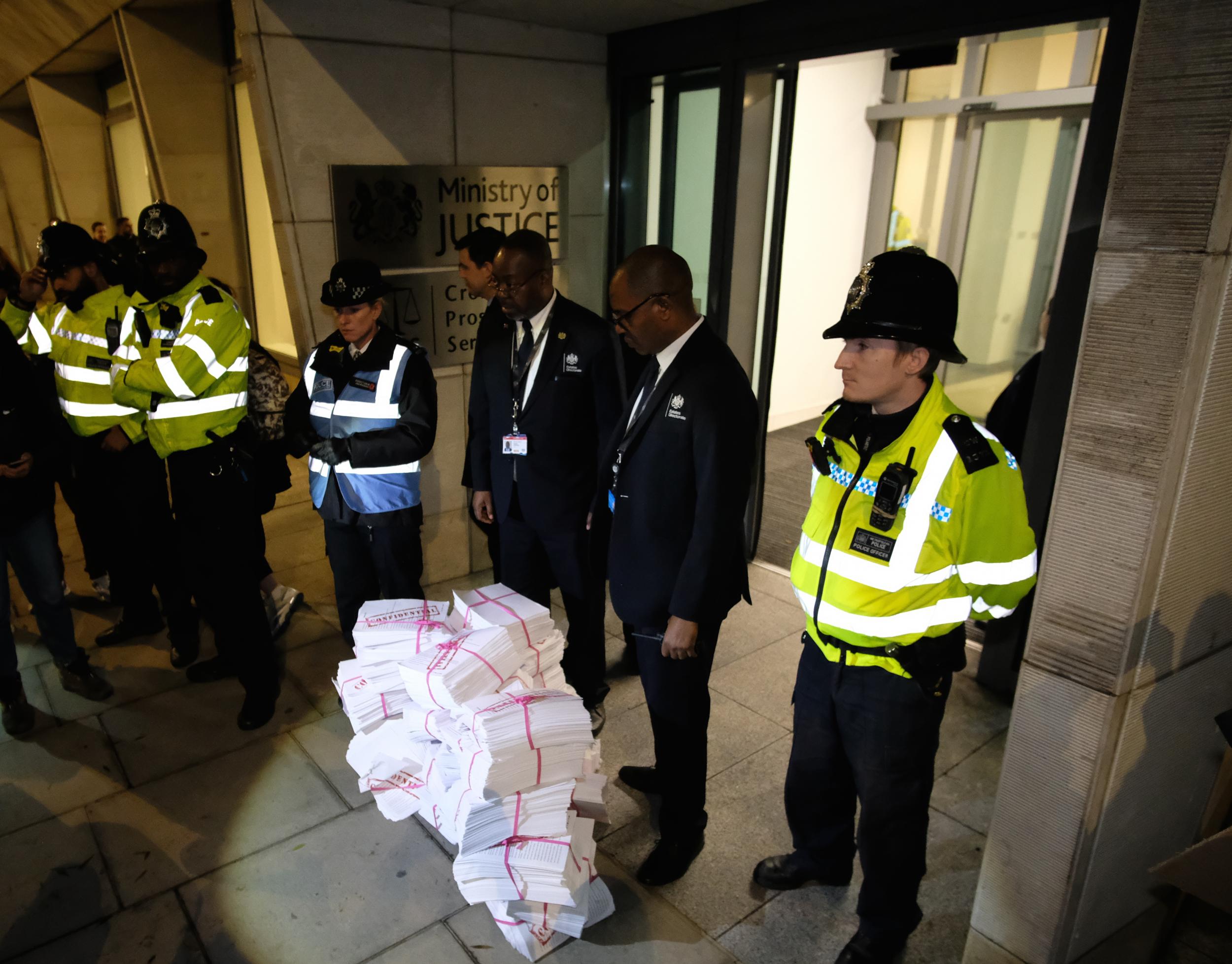 Protesters dumped documents representing rape victims’ phone data outside the CPS’s offices in November