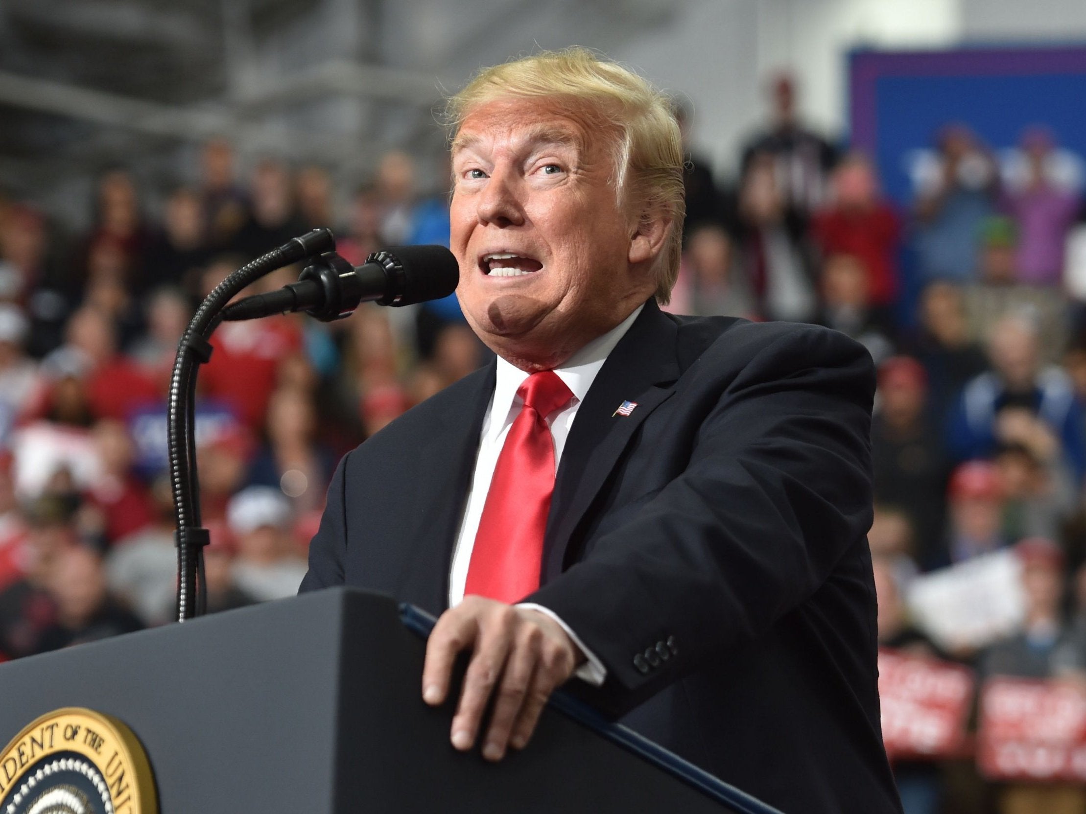 Donald Trump speaks during a campaign rally at Southport High School in Indianapolis