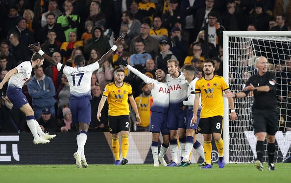 Lucas Moura celebrates after scoring Spurs' second