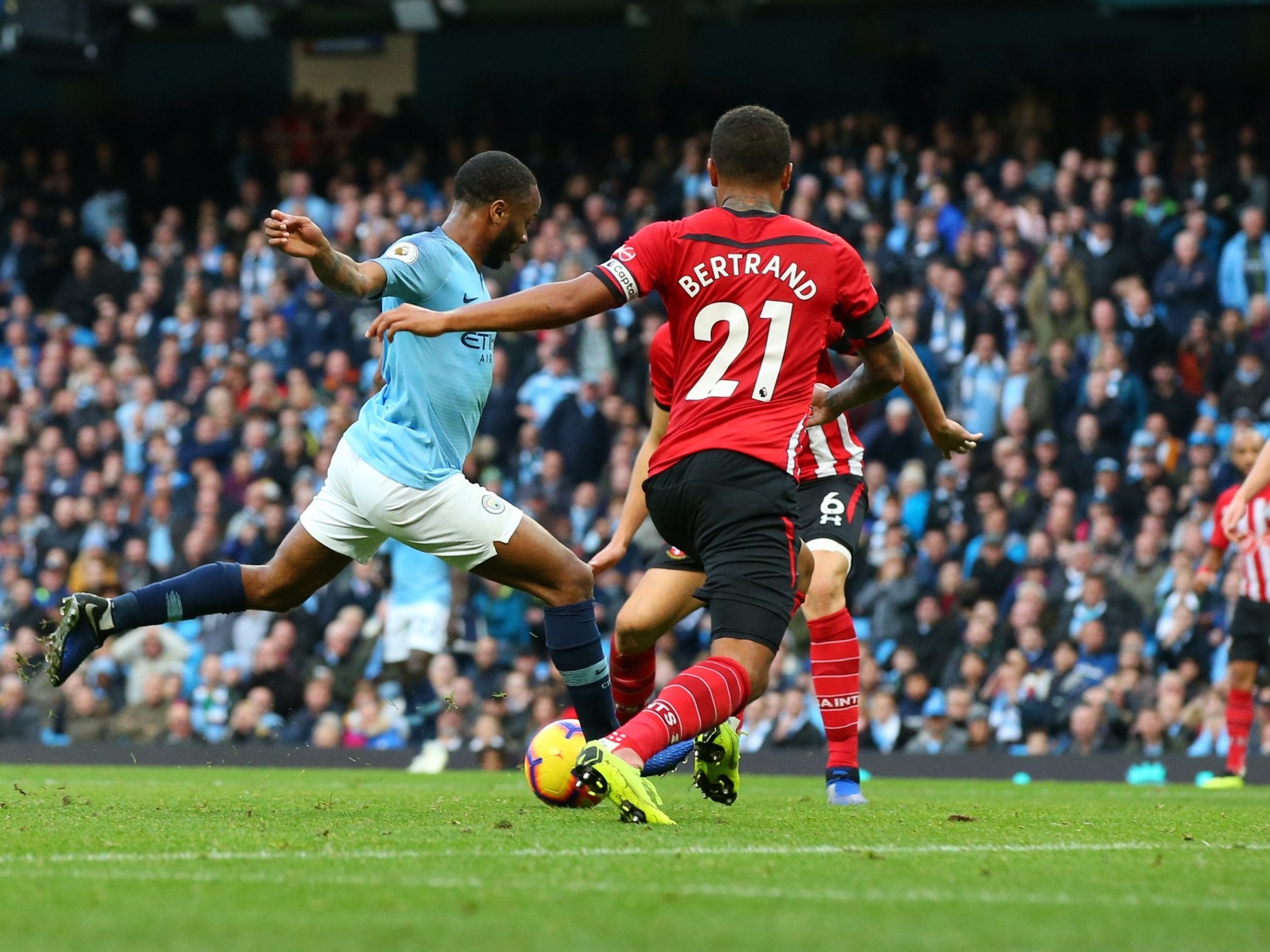 Raheem Sterling scores his first goal and Manchester City's fourth