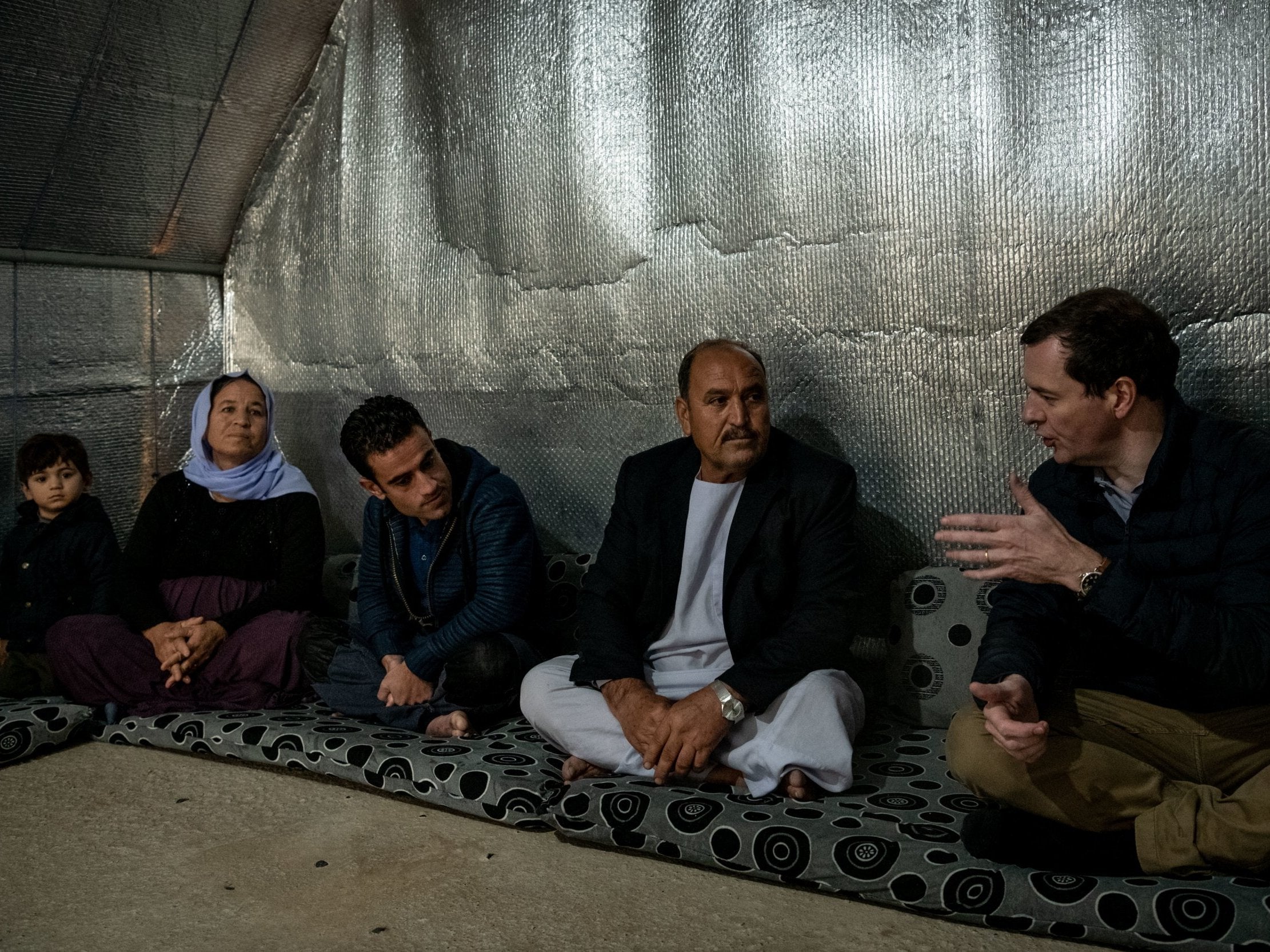 Editor of the Evening Standard George Osborne meets a Yazidi family from Sinjar living in Kabarto camp for internally displaced persons in northern Iraq