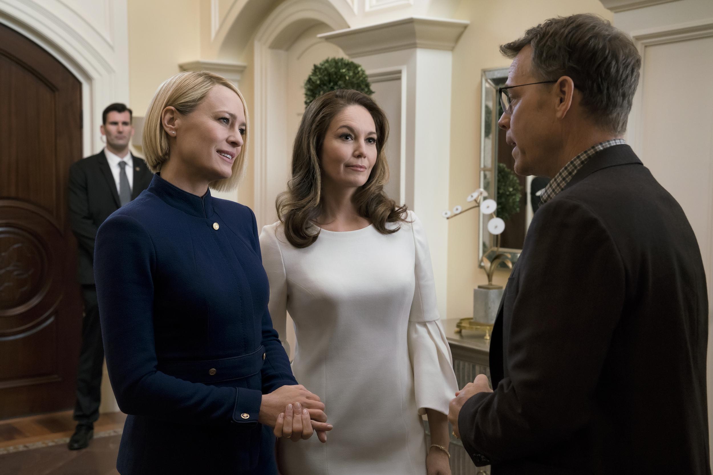 Robin Wright as Claire Underwood alongside Diane Lane as Annette Shepherd