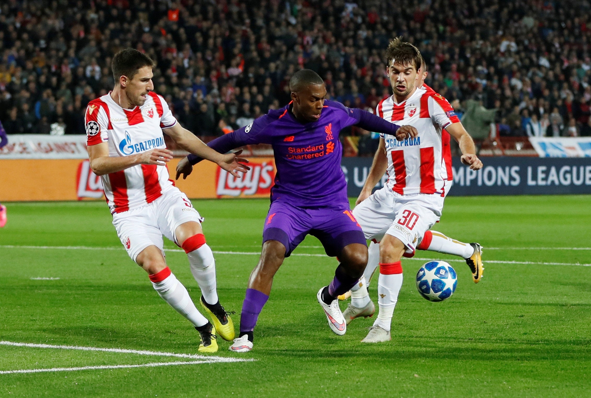 Daniel Sturridge is closed down by Milos Degenek and Filip Stojkovic (Reuters)