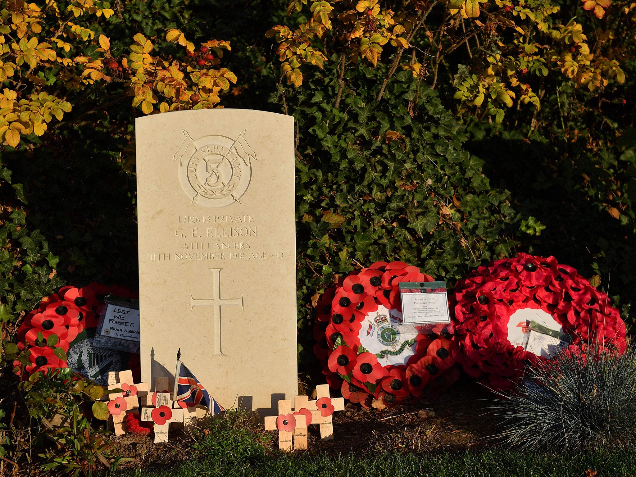 The grave of George Ellison, the last British soldier to be killed in action