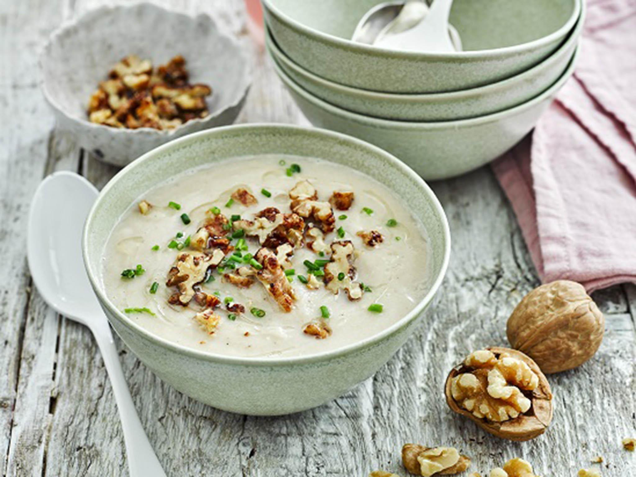 Add texture to a fine soup with chopped smoky walnuts
