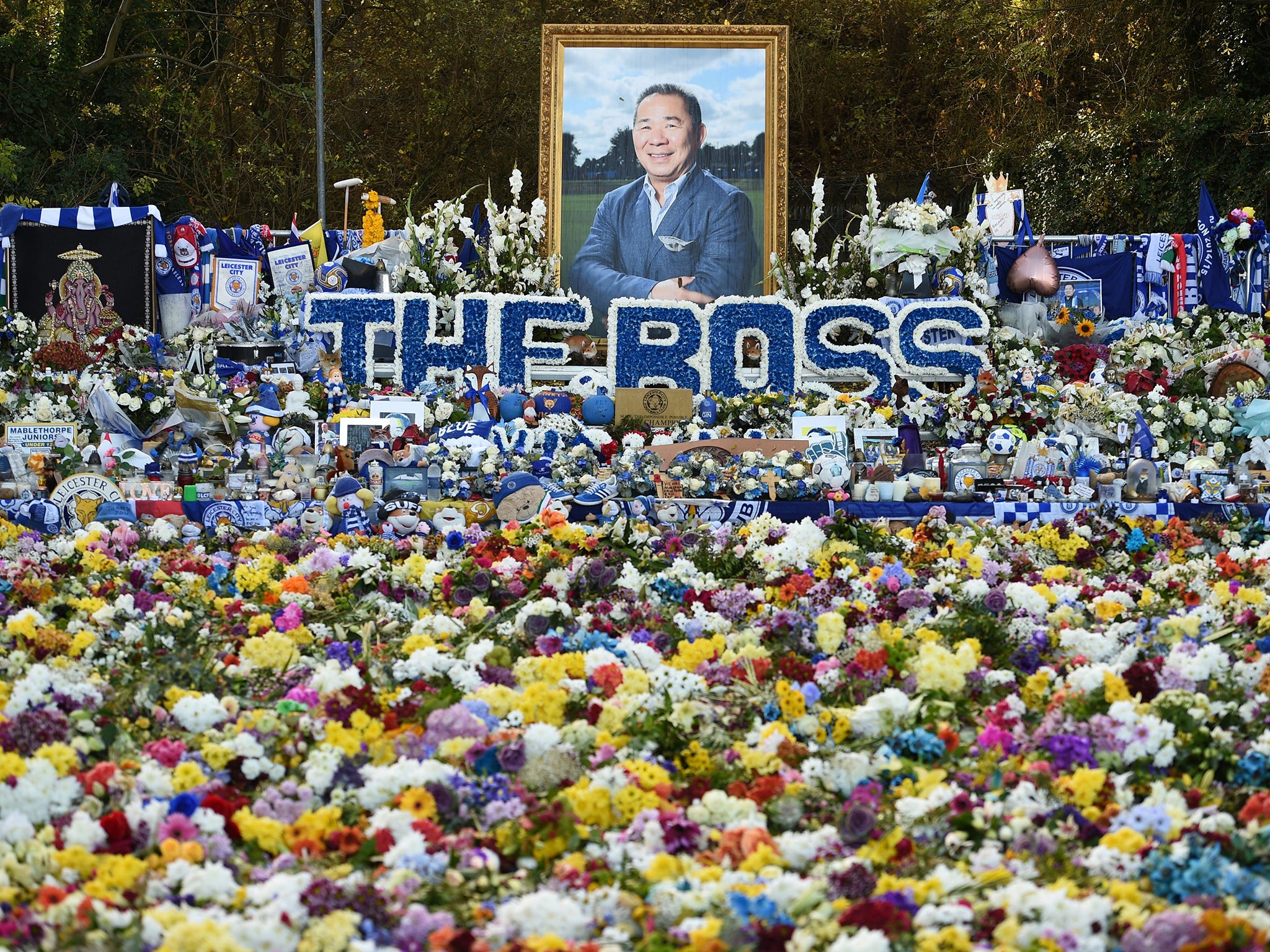 Floral tributes left for Leicester City’s late owner Vichai Srivaddhanaprabh, from fans of all clubs