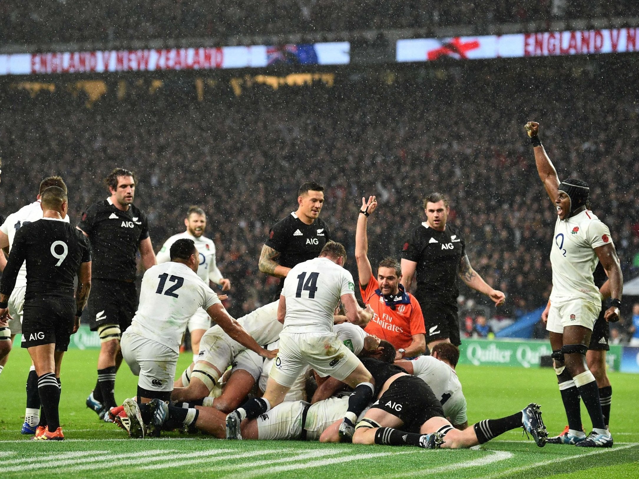 England celebrate their second try