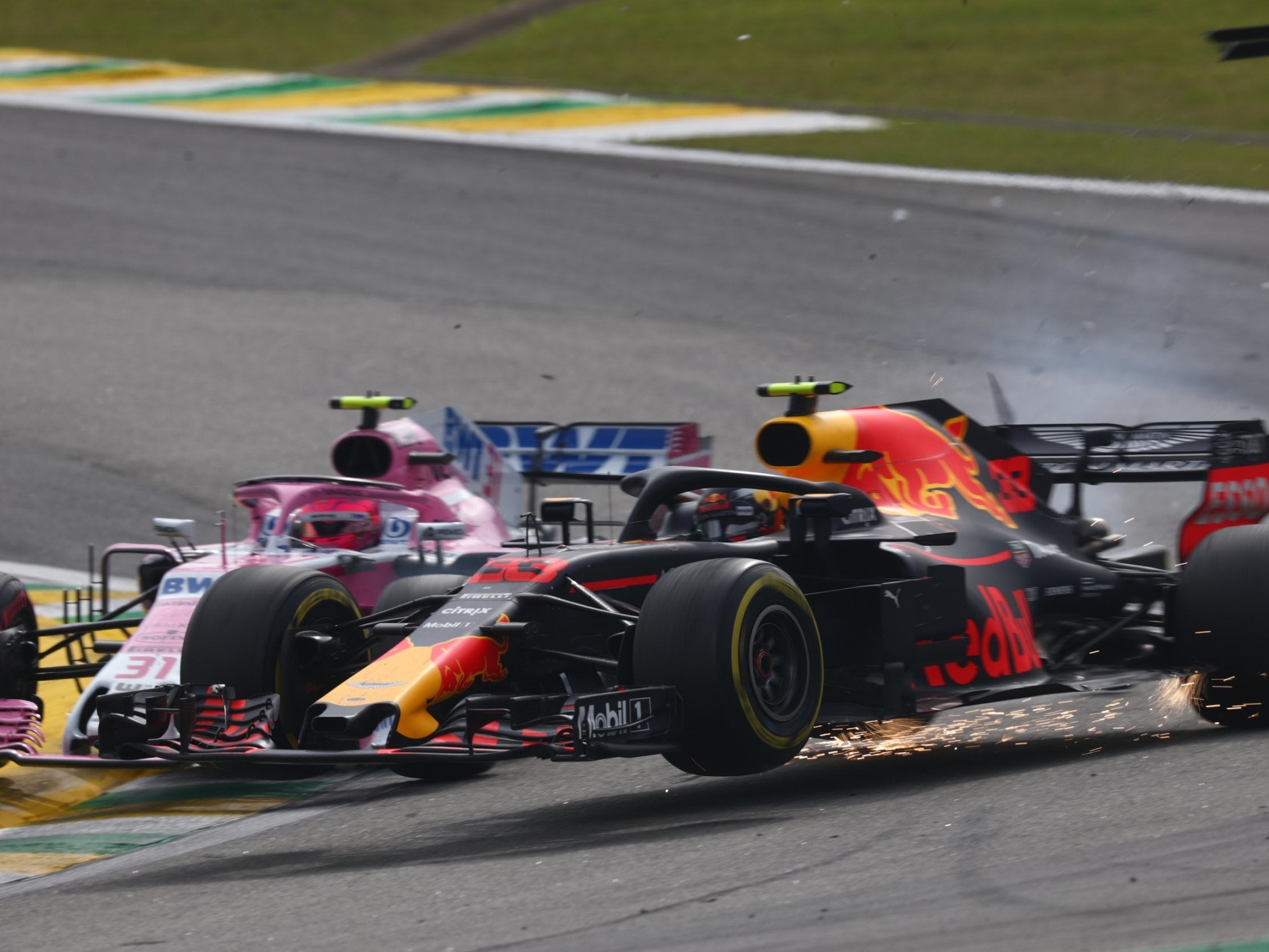 Max Verstappen was taken out of the lead by Esteban Ocon during the Brazilian Grand Prix