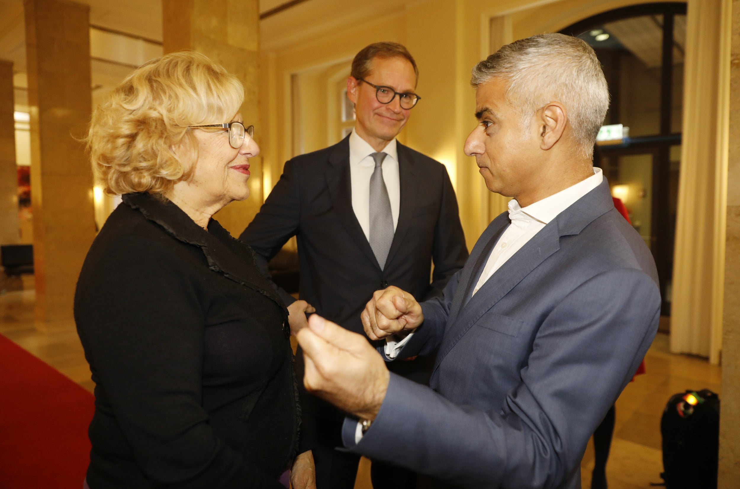 Sadiq Khan (R) met with Berlin Mayor Michael Mueller and Madrid Mayor Manuela Carmena to discuss the consequences of Brexit, immigration and the growth of right-wing populism.