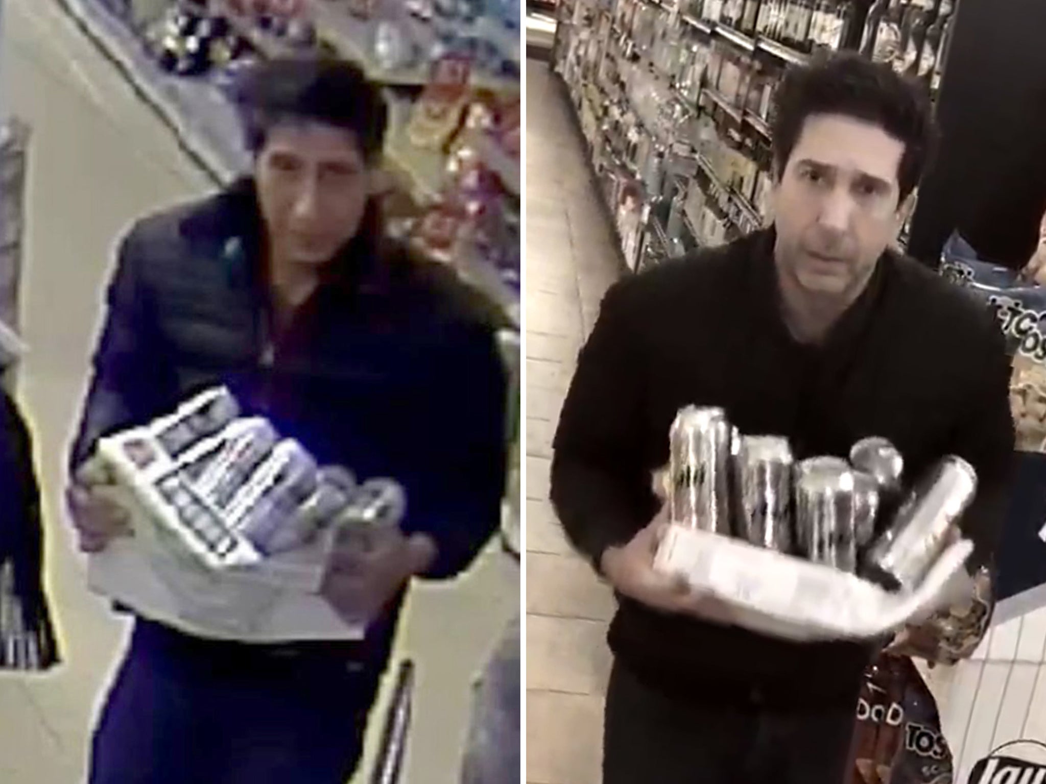 The alleged thief caught on CCTV in Blackpool and David Schwimmer’s parody recreation