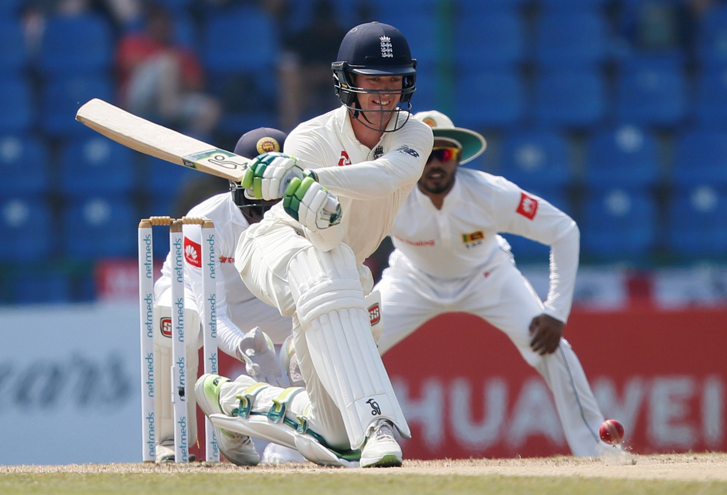 England's Keaton Jennings plays a reverse-sweep