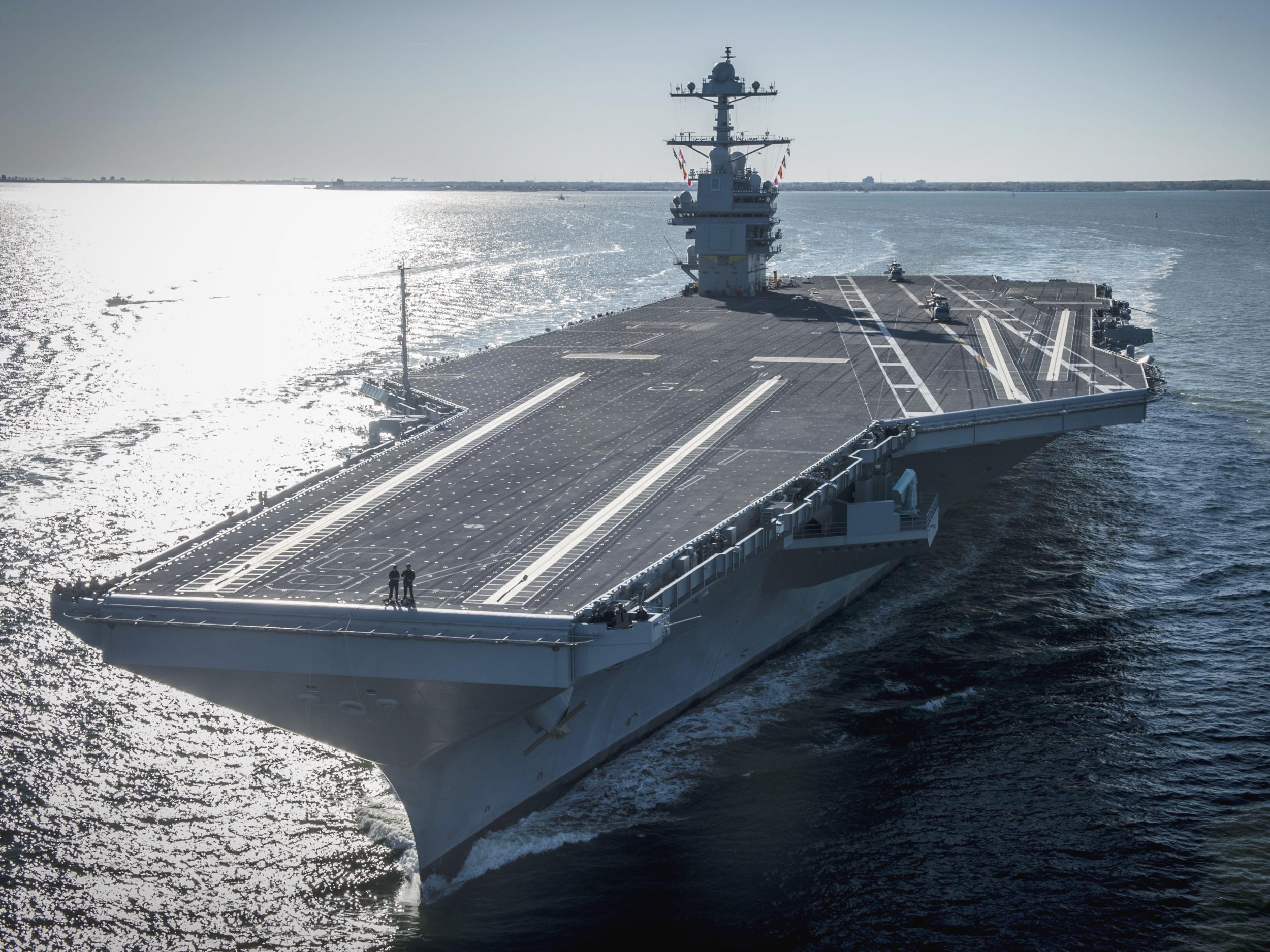 The USS Gerald R Ford, the latest American supercarrier and the first new design for such a ship in 40 years