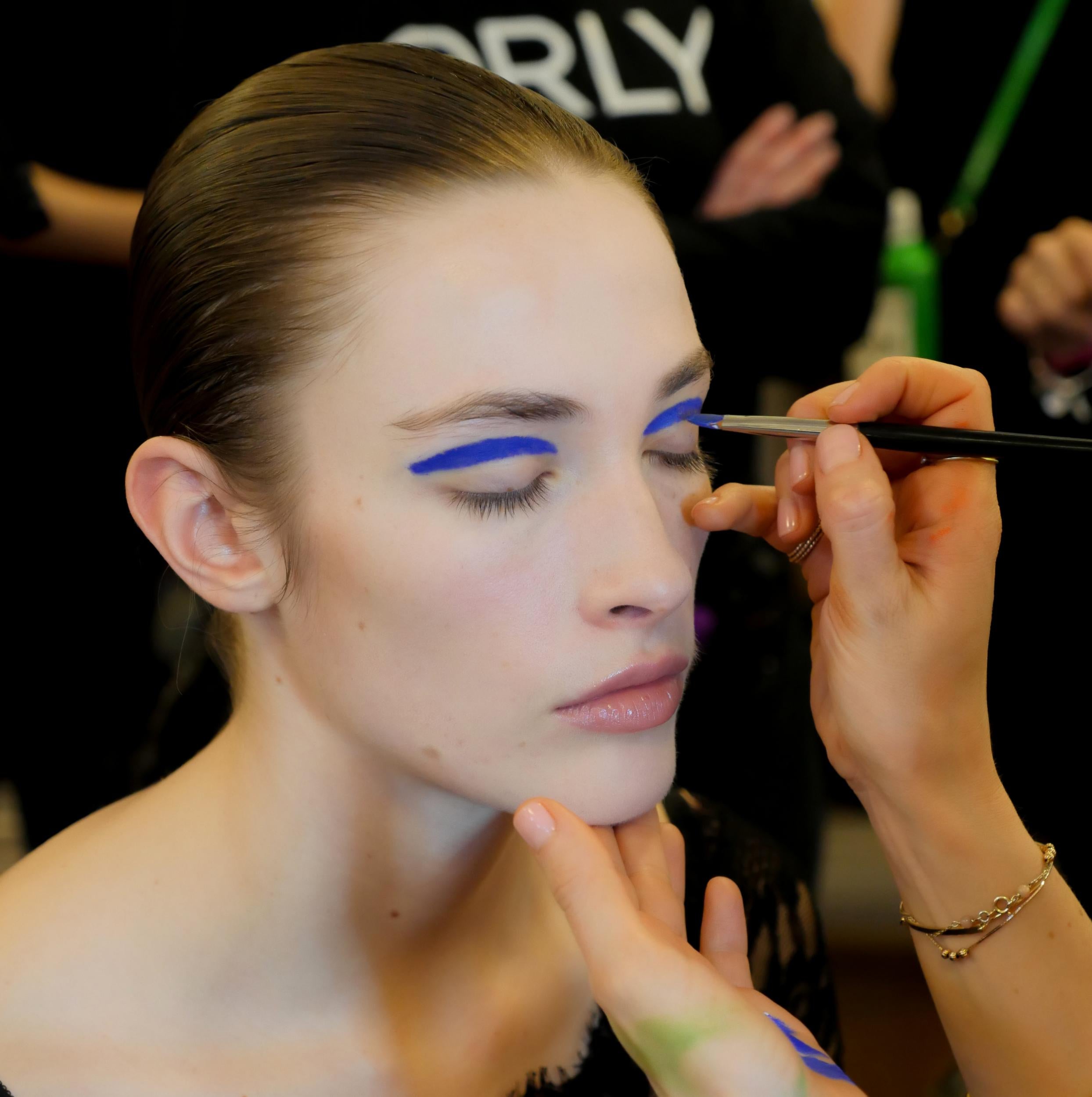 Model backstage at Palmer Harding AW18