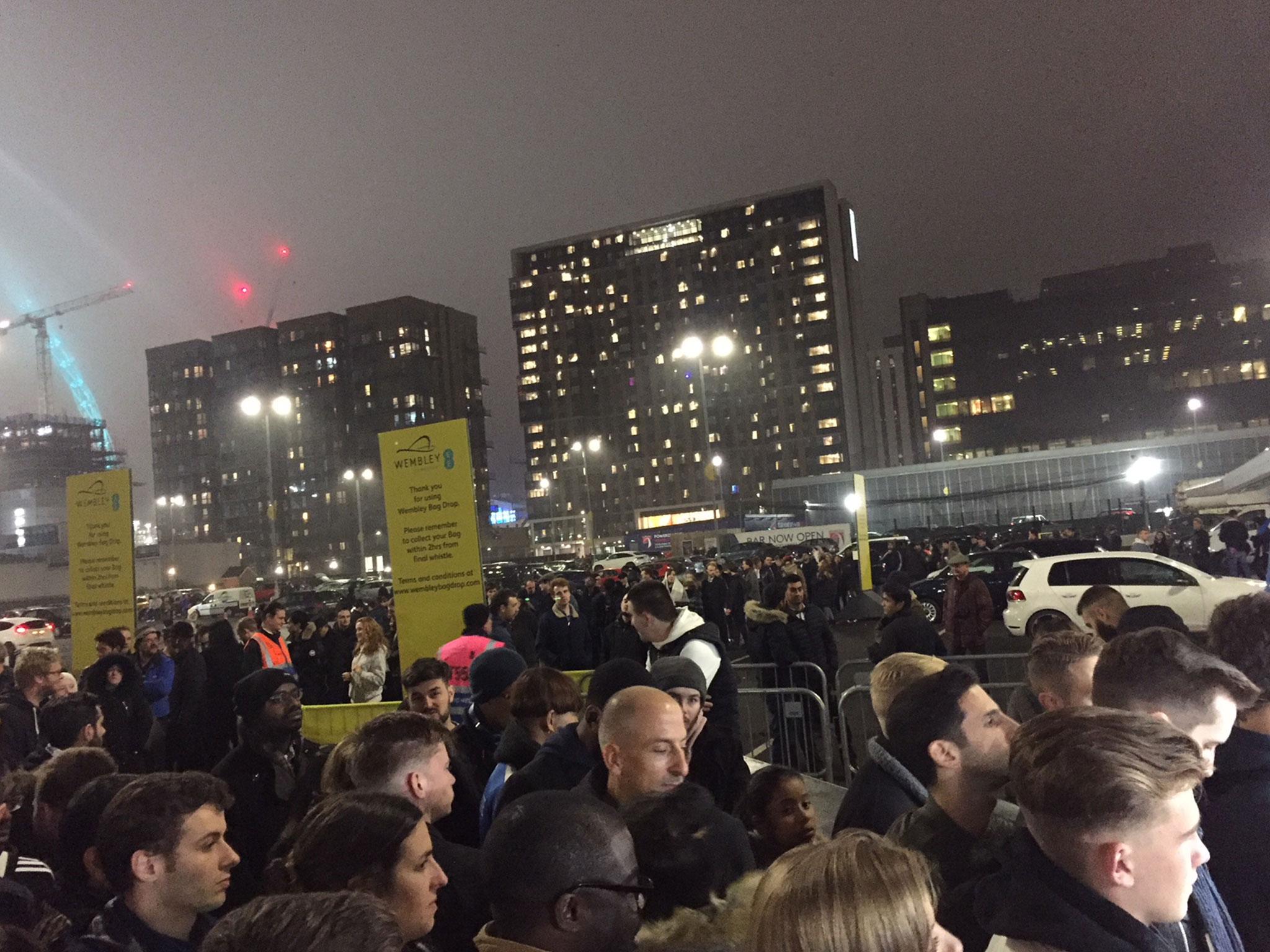 Huge queues were seen after England's friendly against the United States under Wembley's new bag-check systme