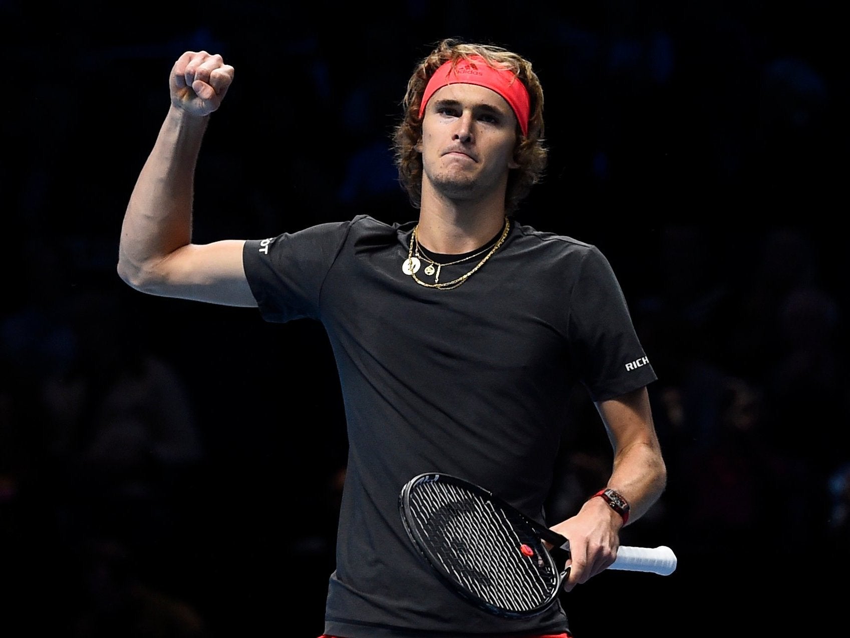 Alexander Zverev celebrates beating John Isner