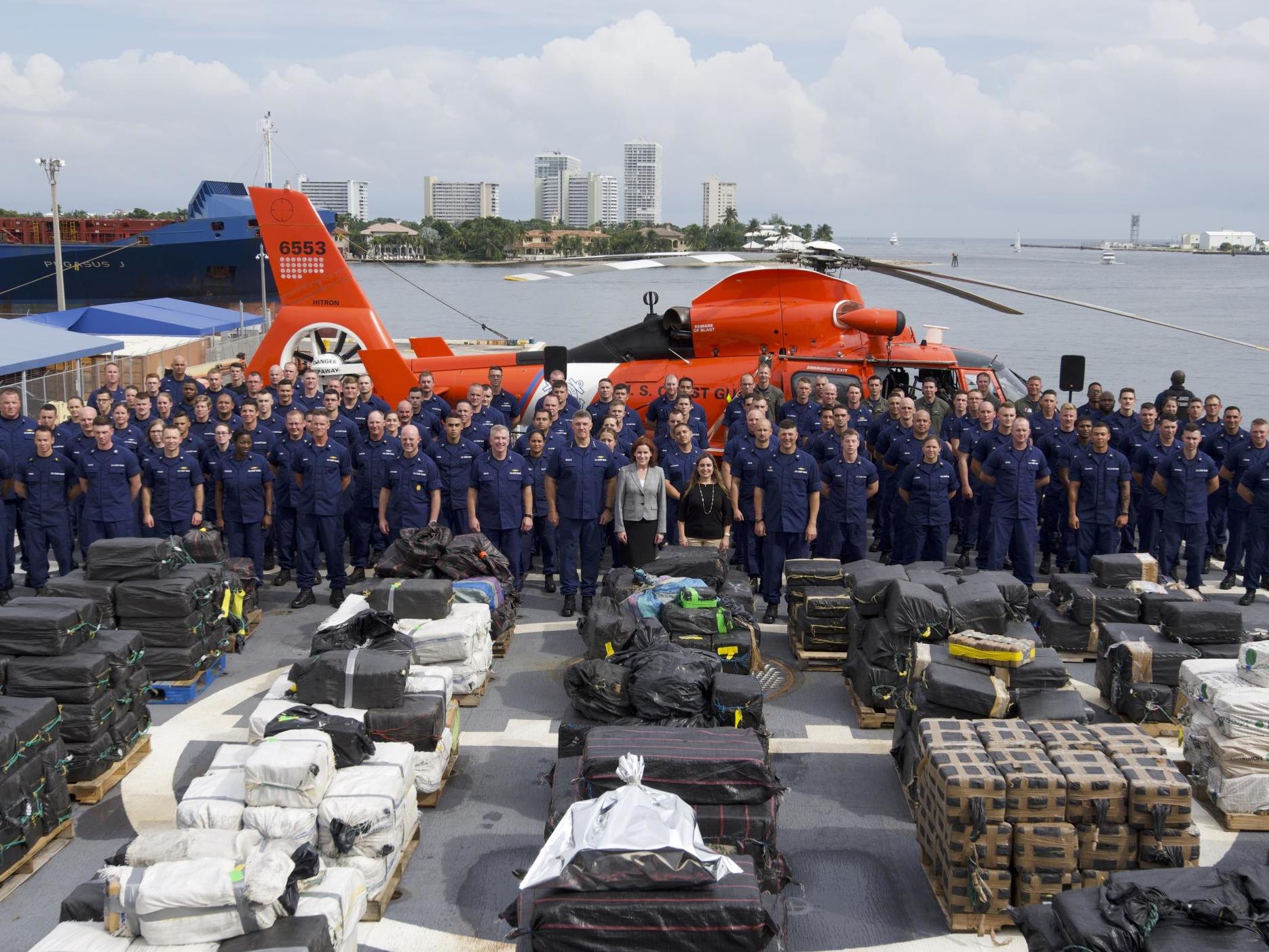 Coast guard officials show off interdicted cocaine