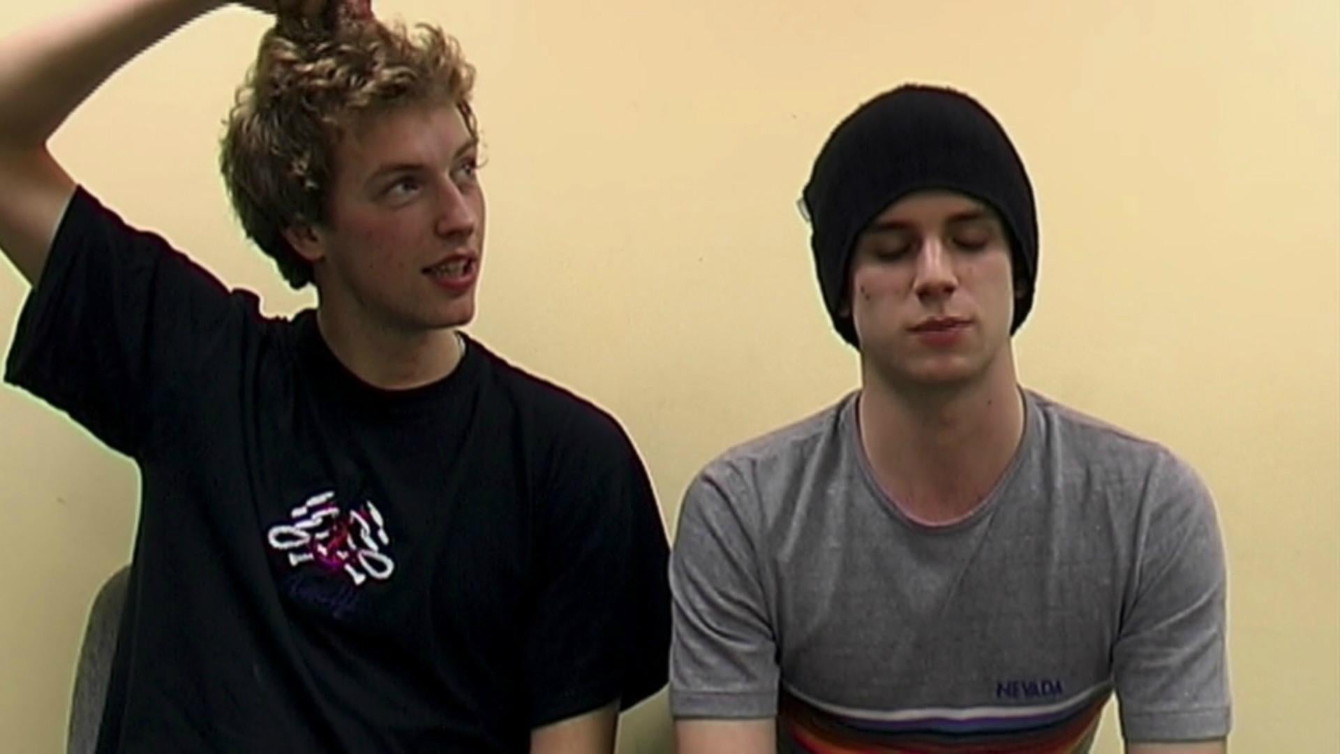 Chris Martin and Guy Berryman during one of the band’s first interviews (Amazon Prime Video)