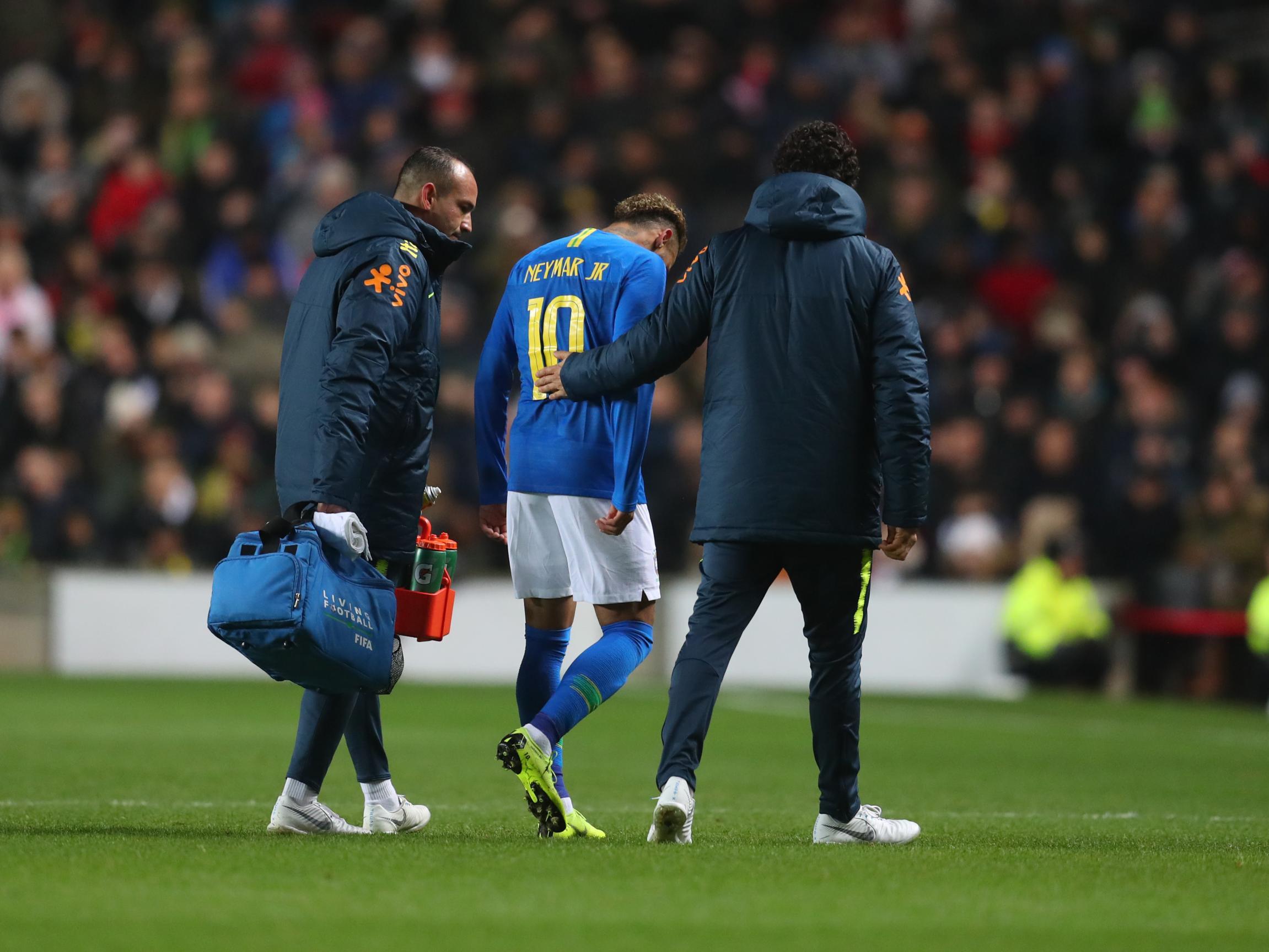 Neymar limped off just seven minutes into Brazil's friendly win over Cameroon