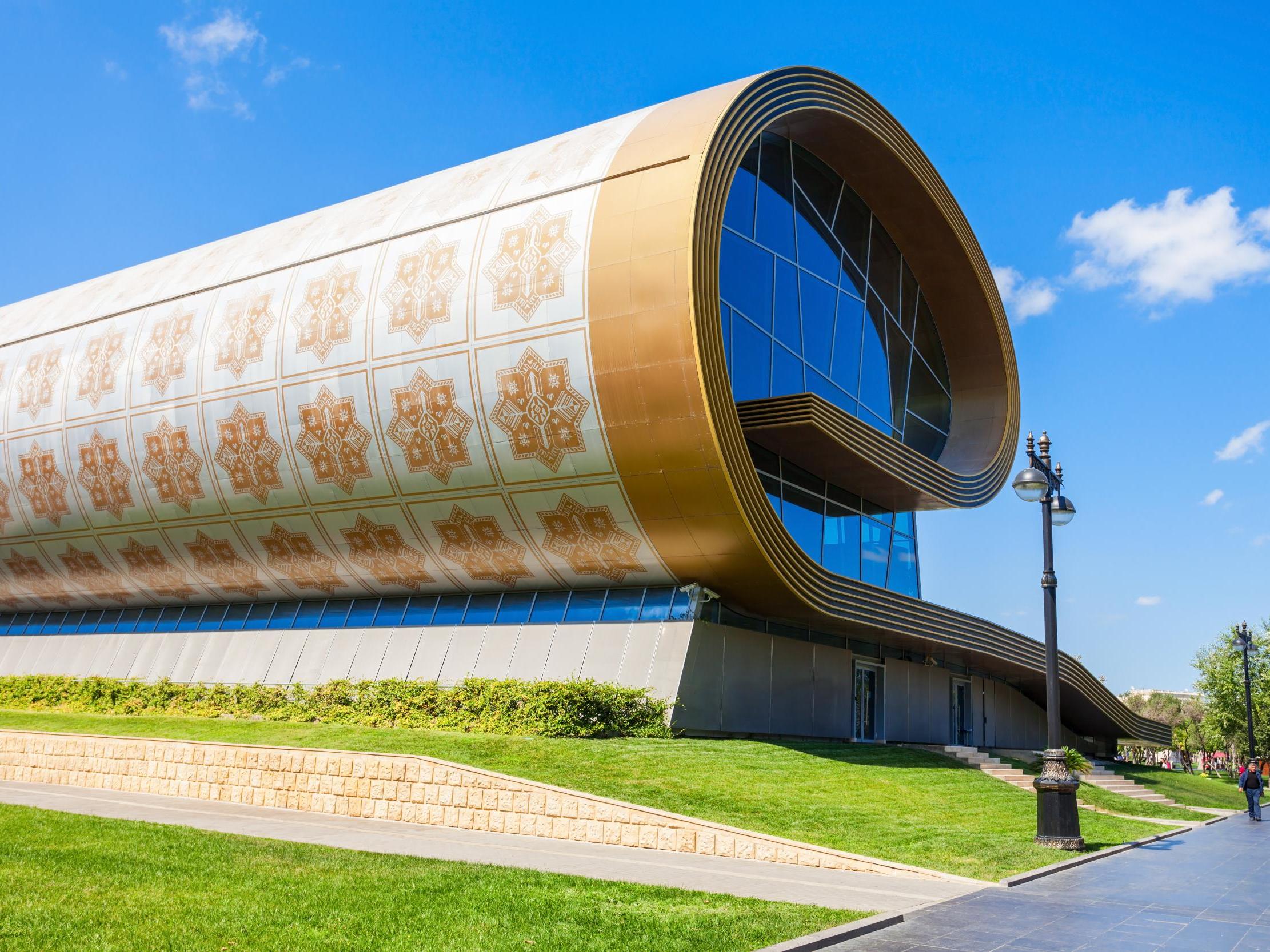 The Azerbaijan Carpet Museum in Baku is shaped like a rolled-up carpet