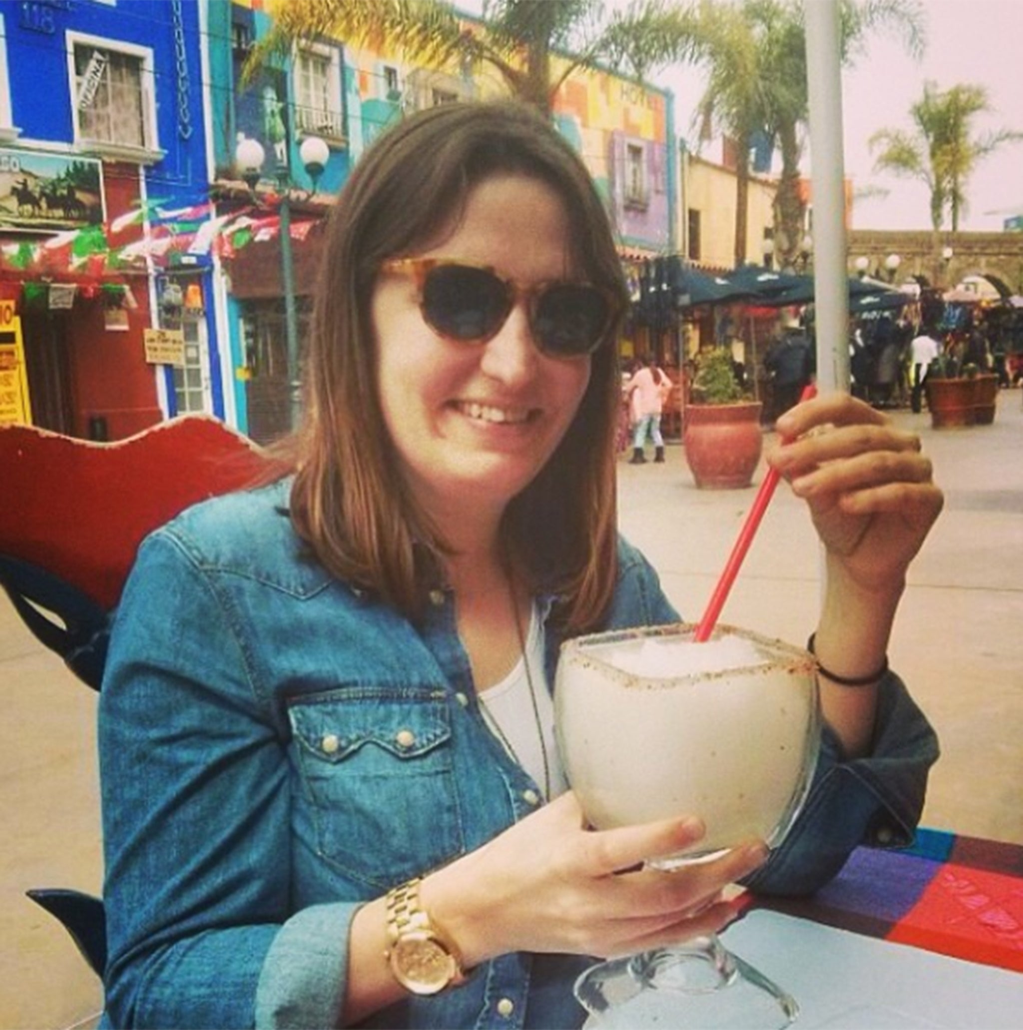 Enjoying a giant frozen margarita in Tijuana