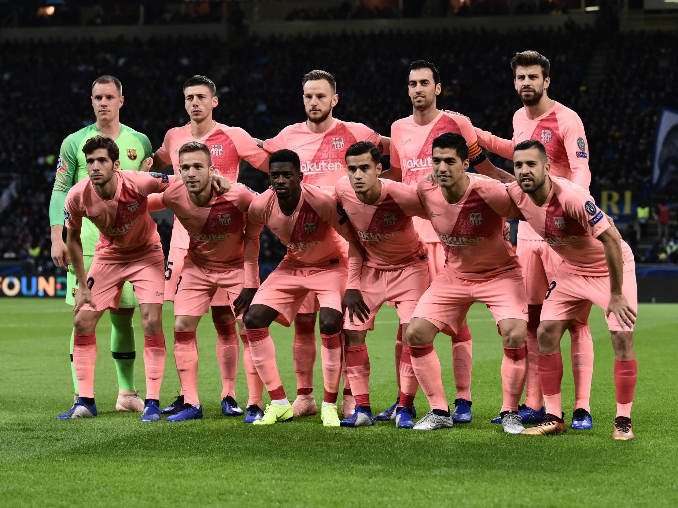 Barcelona players pose