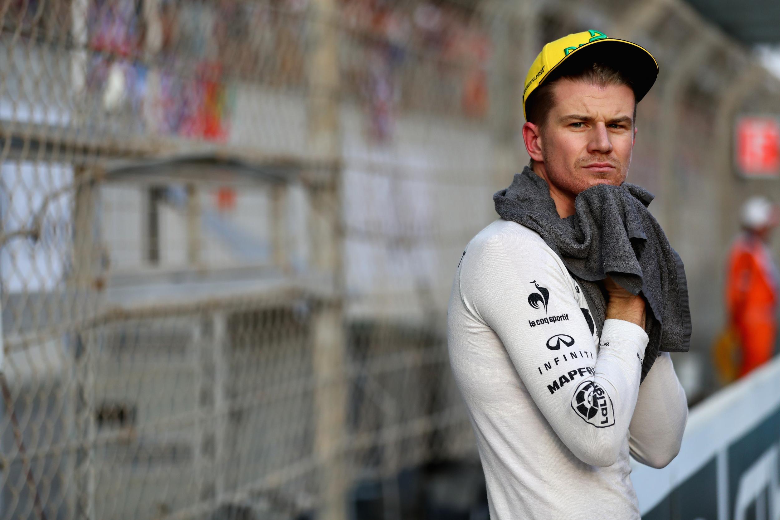 Nico Hulkenberg escaped injury when he was trapped after his Renault caught fire